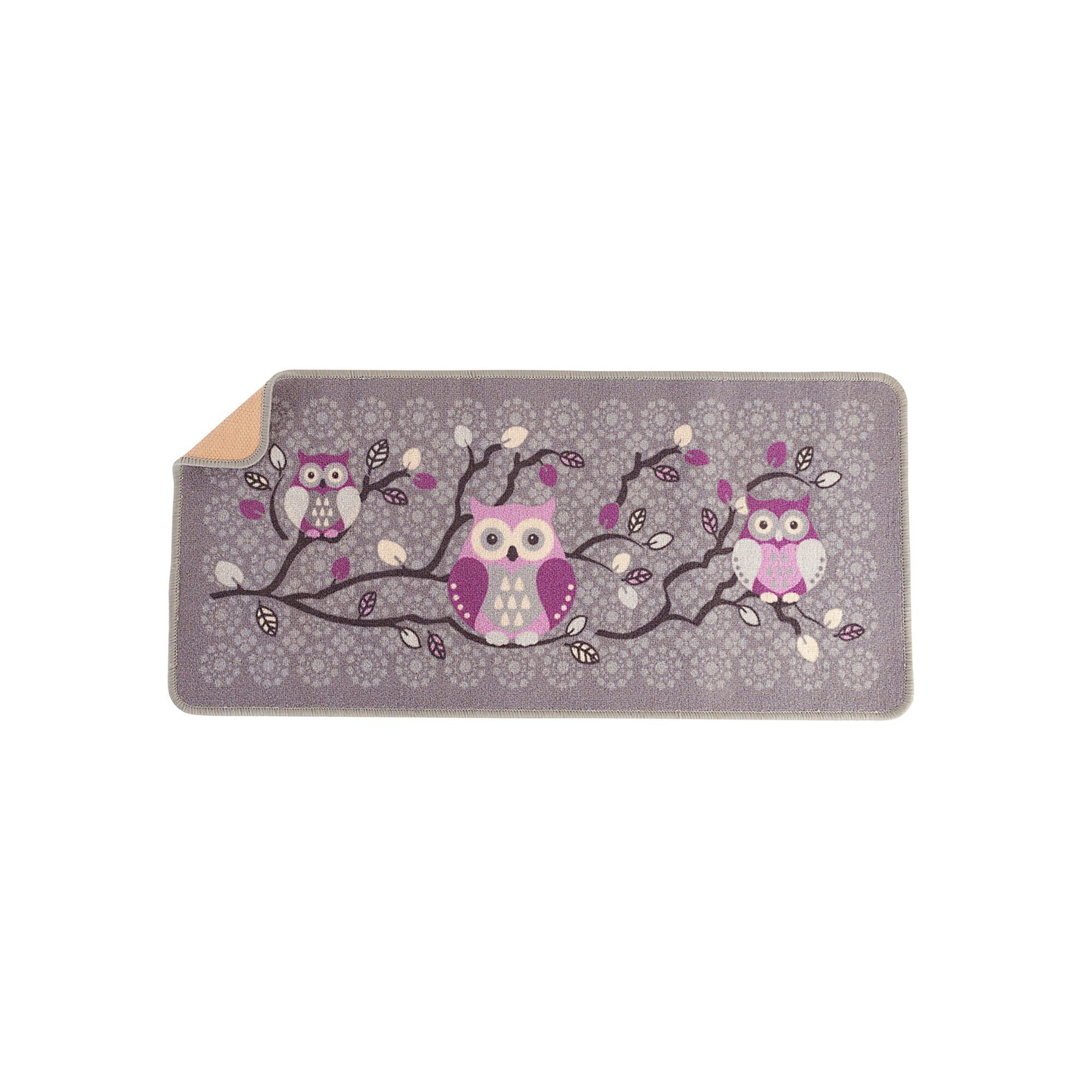 Tapis cuisine gris imprimé chouettes