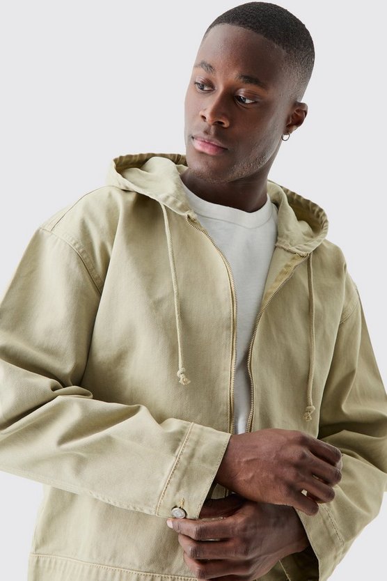 Kastiger Denim-Hoodie mit Reißverschluss