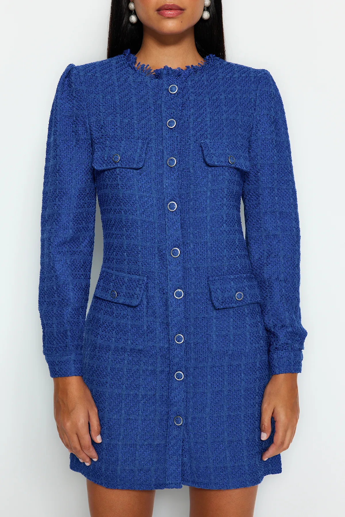 Trendyol Collection  Saks gerade geschnittenes Tweed-Jacken-Webkleid TWOAW24EL00405