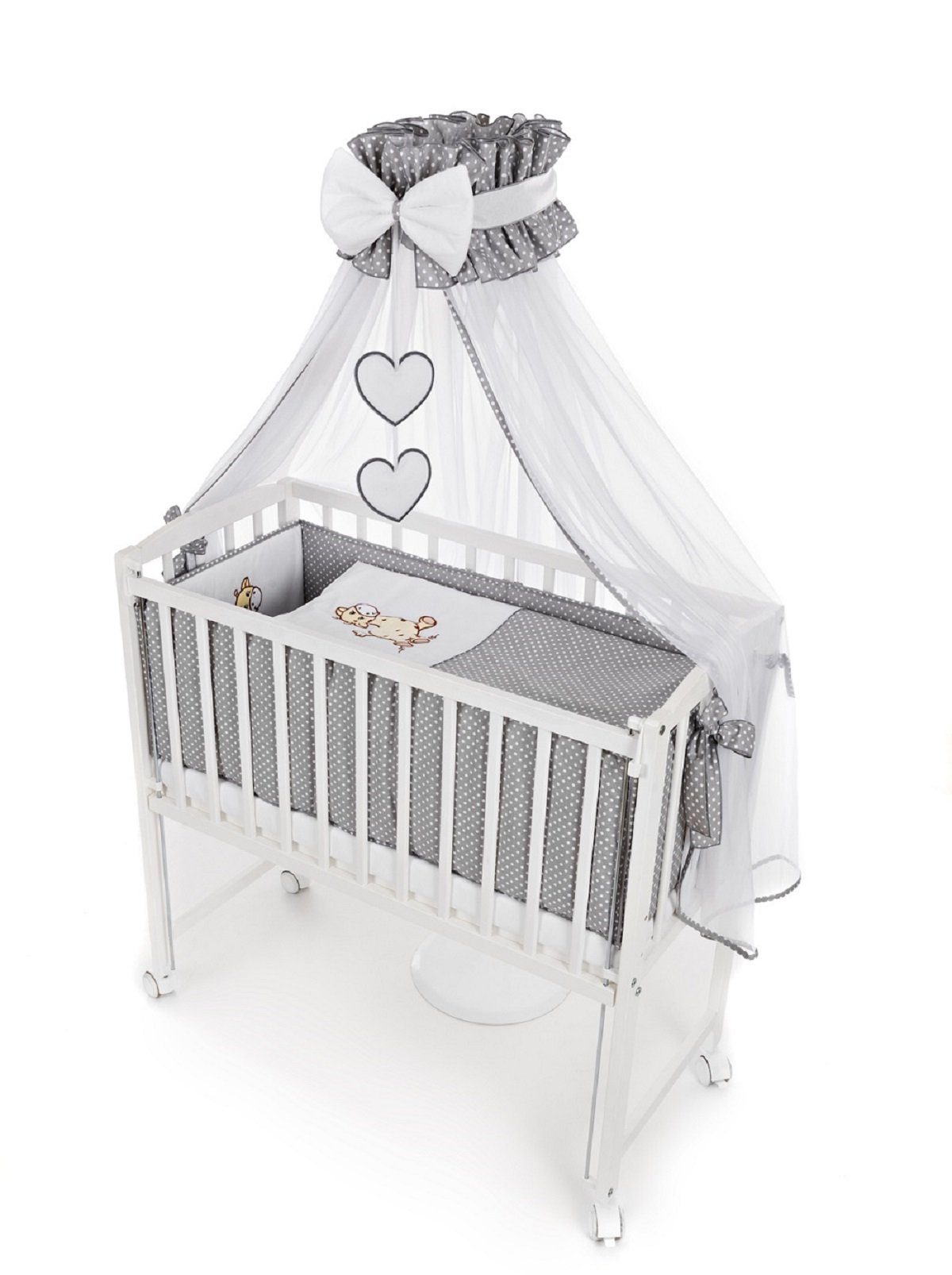 Babyhafen Beistellbett Babybett 90 × 40 cm Design Giraffe grau komplett Set, Komplettbett