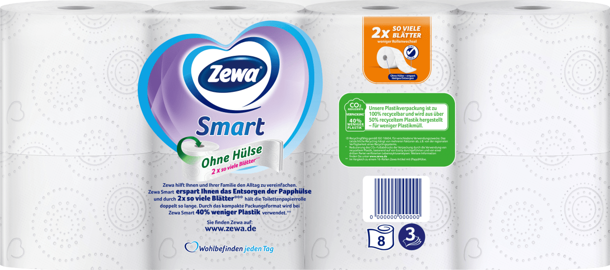 Toilettenpapier Smart 3-lagig (8x300 Blatt), 8 St