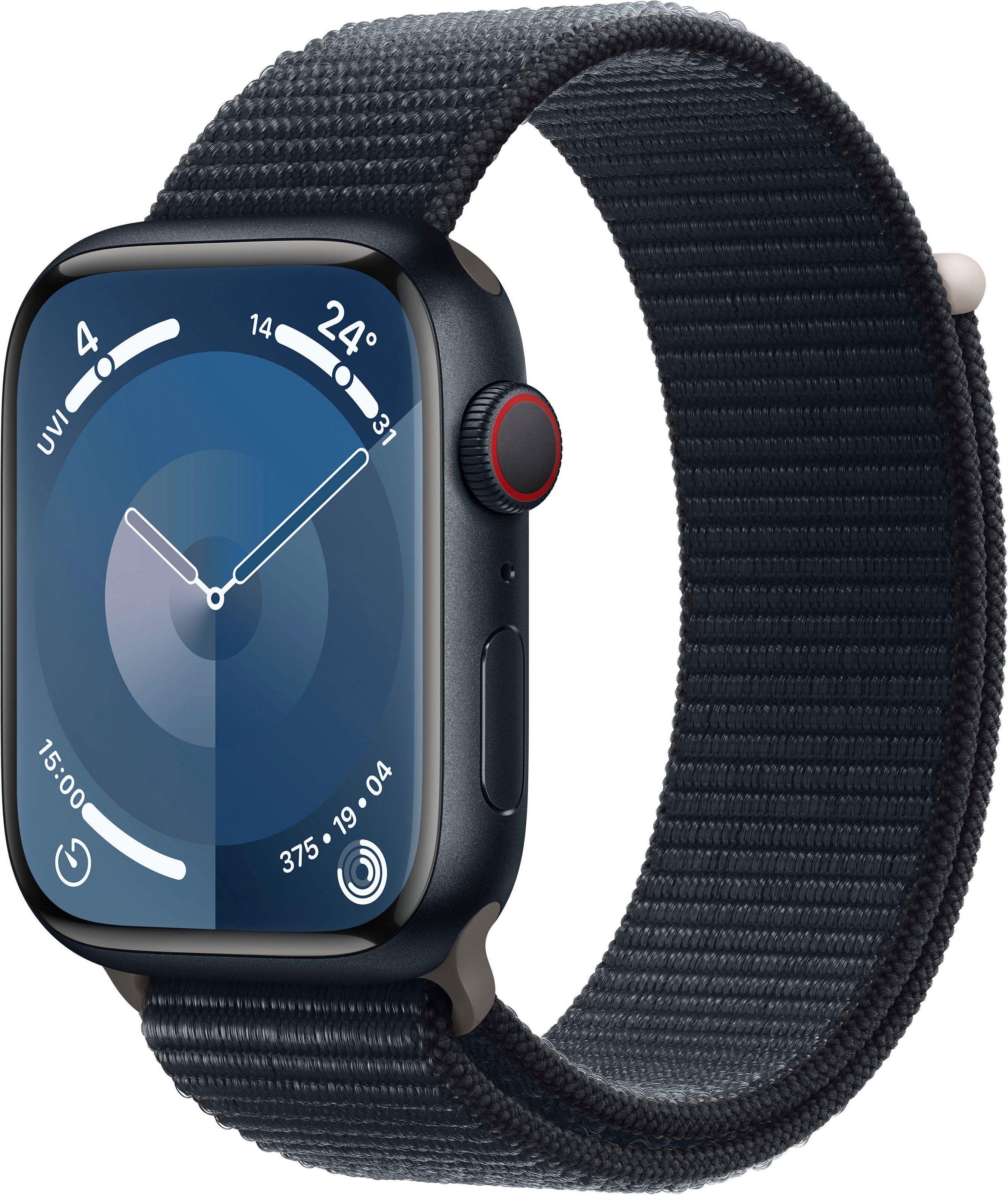 Apple Watch Series 9 GPS + Cellular 45mm Aluminium Smartwatch (4,5 cm/1,77 Zoll, Watch OS 10), Sport Loop