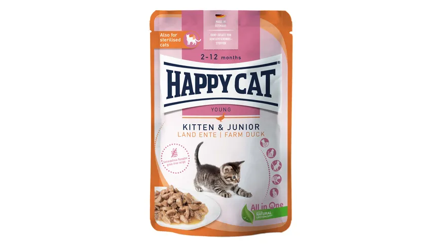 Happy Cat Katzennassfutter Kitten & Junior Land Ente 85 g