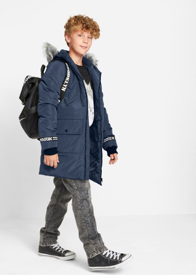Jungen Winterparka mit abnehmbarem Fellimitatkragen