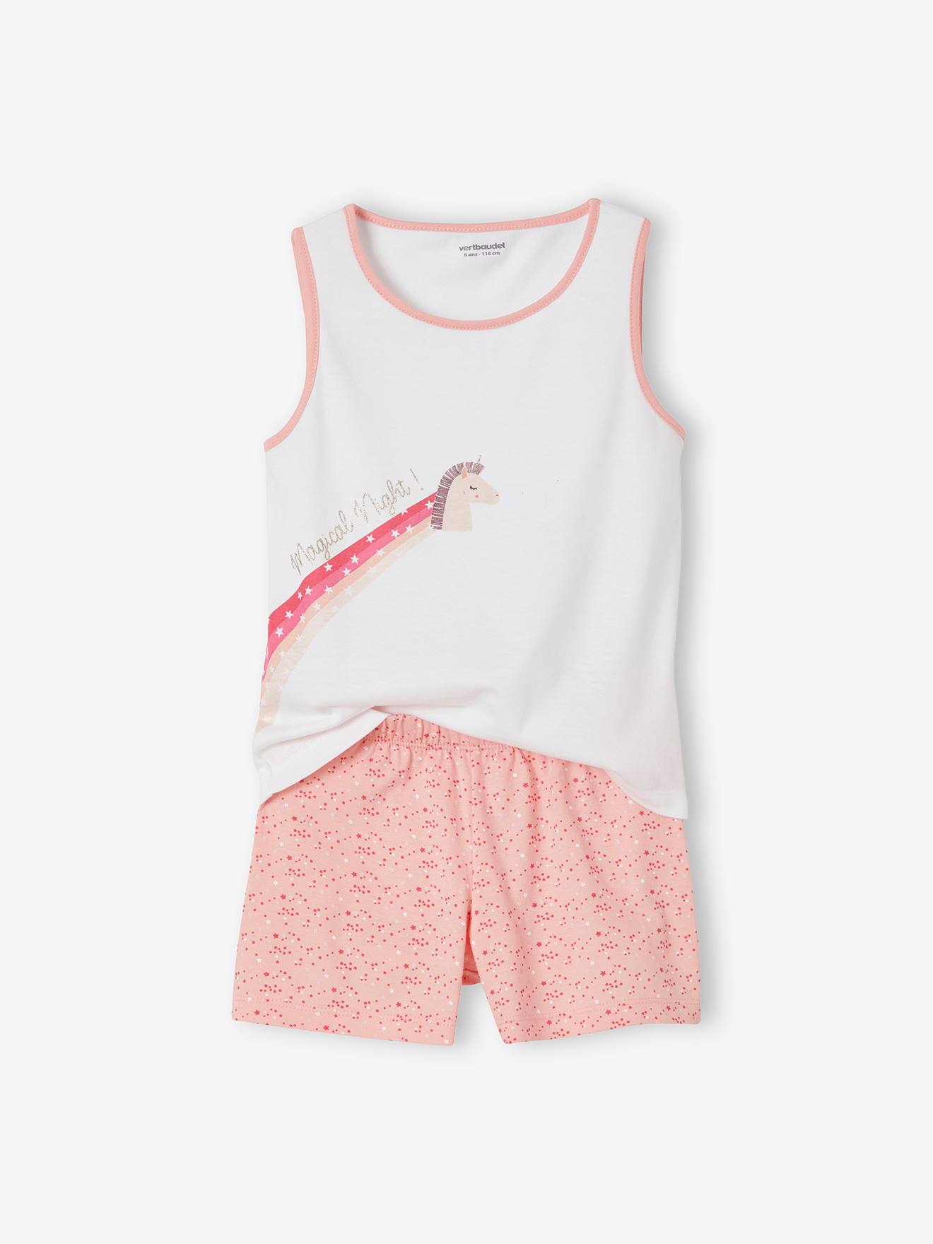 Vertbaudet 2er-Pack kurze Mädchen Schlafanzüge, Einhorn Oeko-Tex - pack rosa