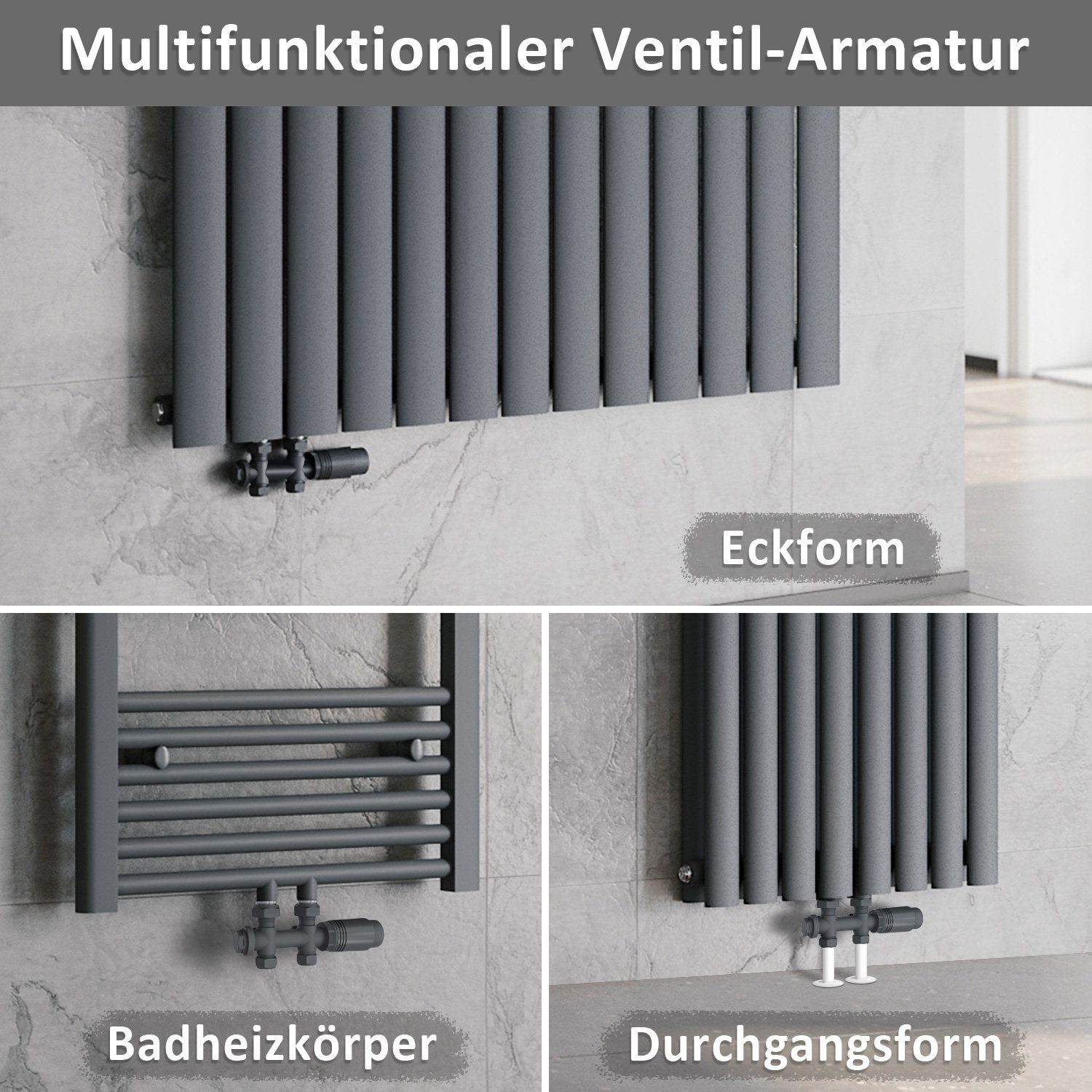 ELEGANT Designheizkörper Heizkörper Design Anthrazit Vertikal/Horizontal,Einlagig/Doppellagig, Paneelheizkörper mit Anthrazit/Chrom Multiblock
