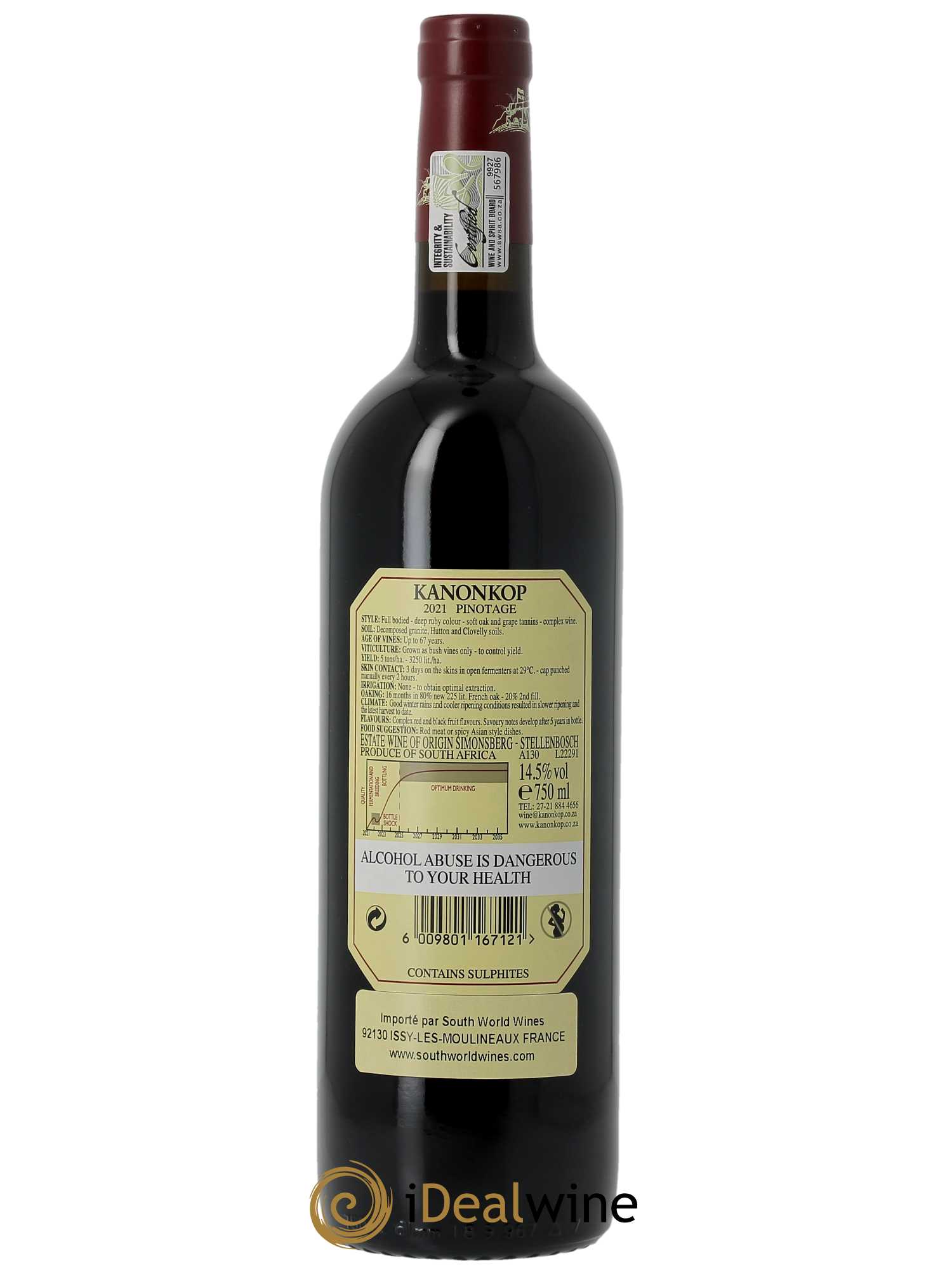 Stellenbosch Kanonkop Pinotage  2021 - Lot de 1 Bouteille