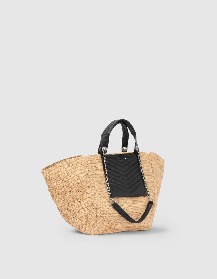 Panier 1440 raphia beige poche en cuir matelassé Femme