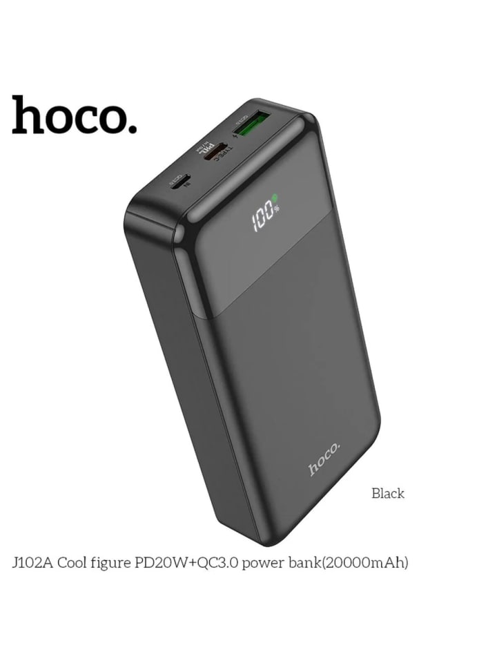 HOCO Powerbank 20000 mAh PD QC3.0 3A 20W, USB-A & USB-C mit LED-Anzeige in Schwarz günstig kaufen 14,7 cm