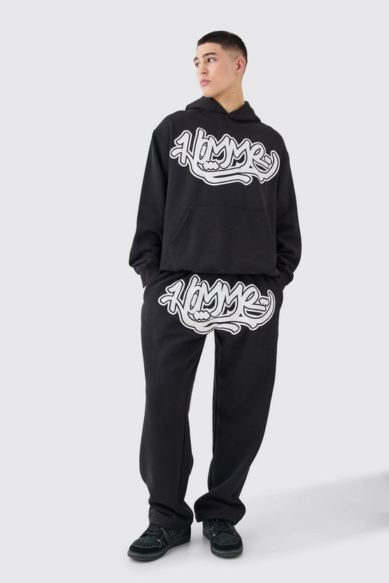 Oversize Trainingsanzug mit Homme Graffiti-Print und Kapuze