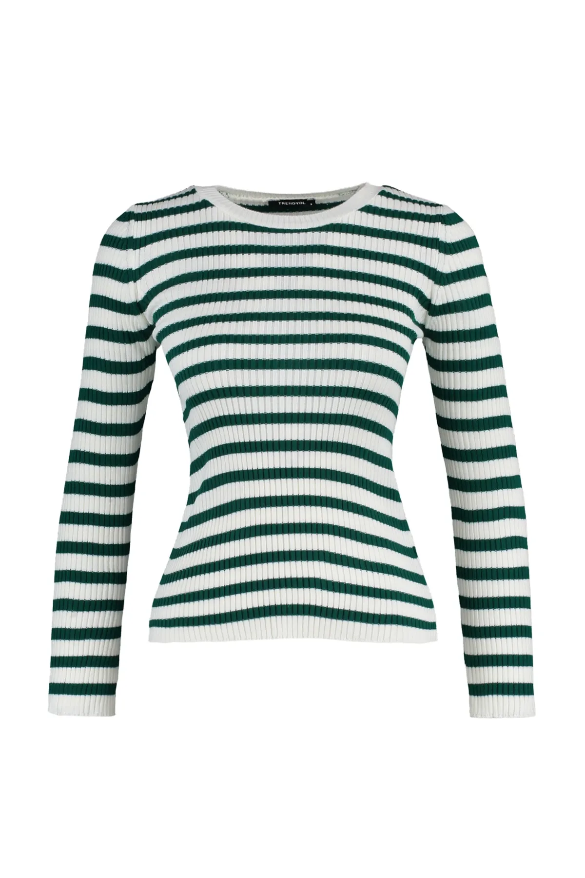 Trendyol Collection  Hellgrüner Basic-Strickpullover mit Streifen TWOAW21KZ0942