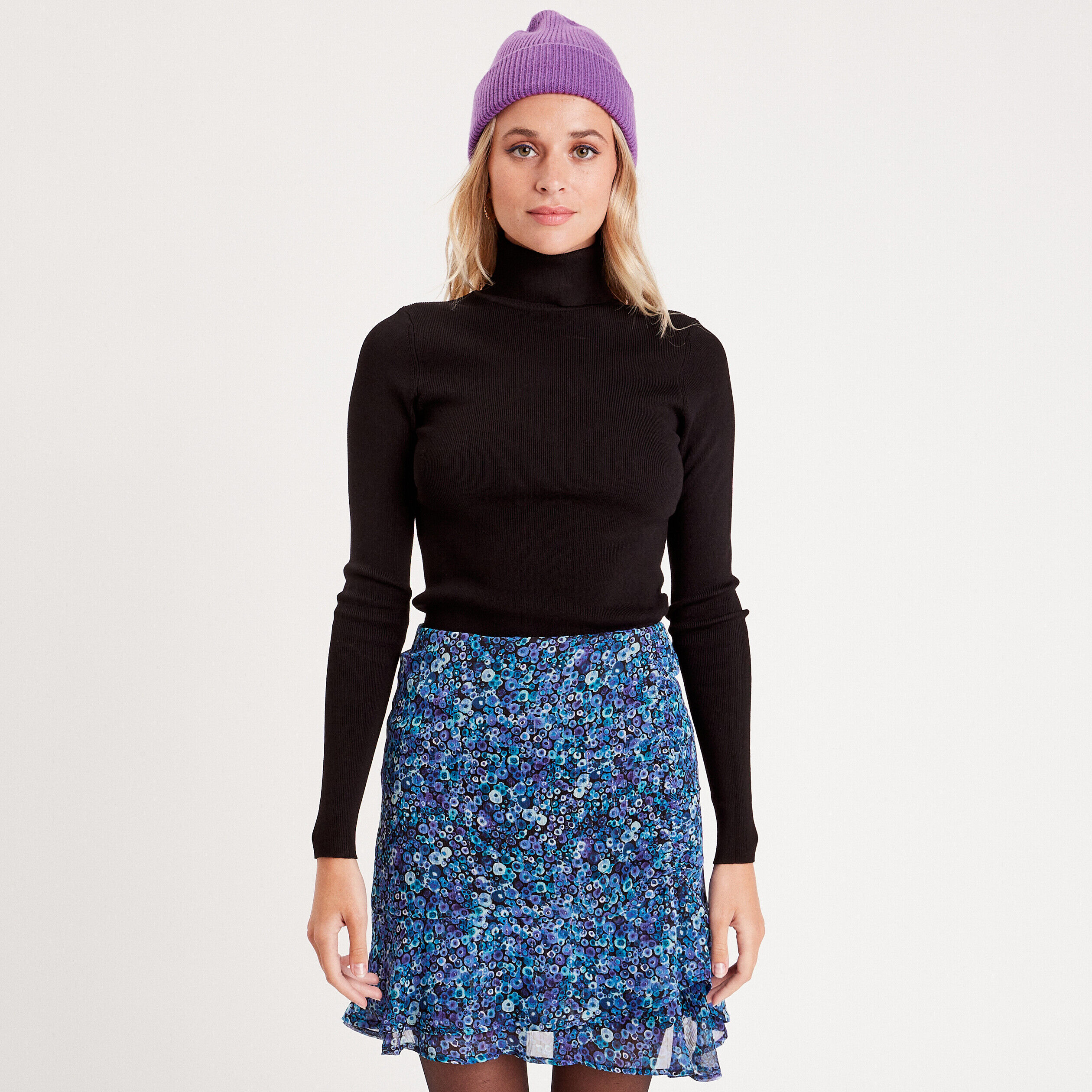 Pull côtelé col roulé noir femme | Cache Cache