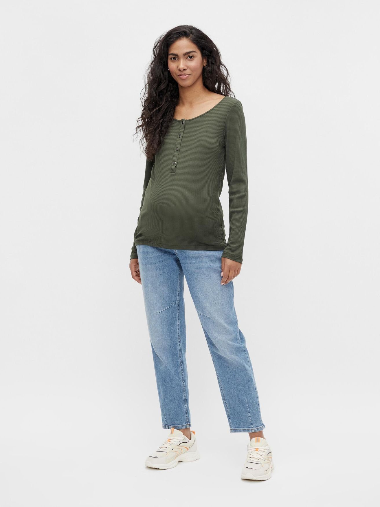 Mamalicious Umstandspullover Dünner Umstandspullover Langarm Henley Schwangerschafts Shirt MLELLEN 4996 in Grün