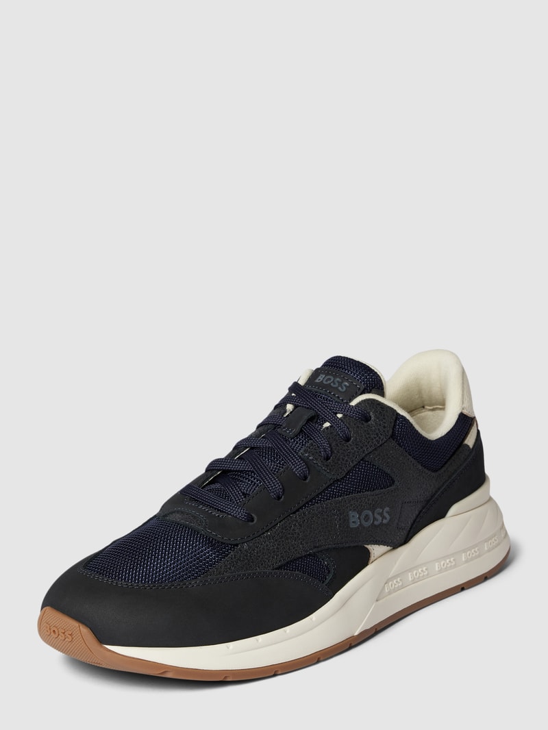 Sneaker aus Leder-Mix Modell 'Kurt' in dunkelblau