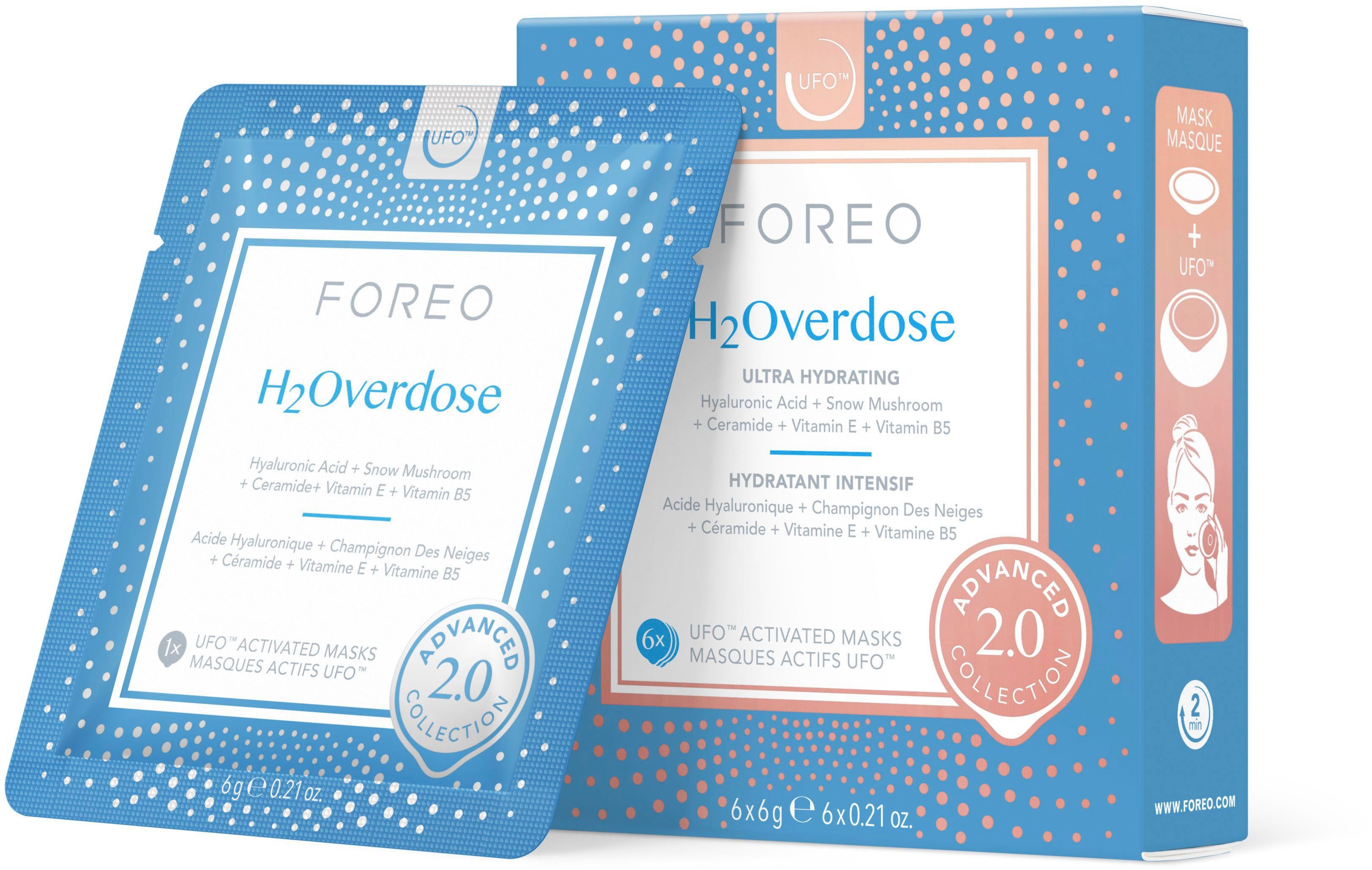 FOREO Gesichtsmaske UFO™ Mask H2Overdose 2.0 Packung, 6-tlg., komptibel mit UFO™ & UFO™ mini