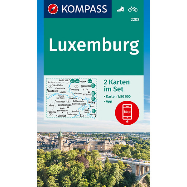 KOMPASS WANDERKARTE 2202 LUXEMBURG 1:50000 (2 KARTEN IM SET)