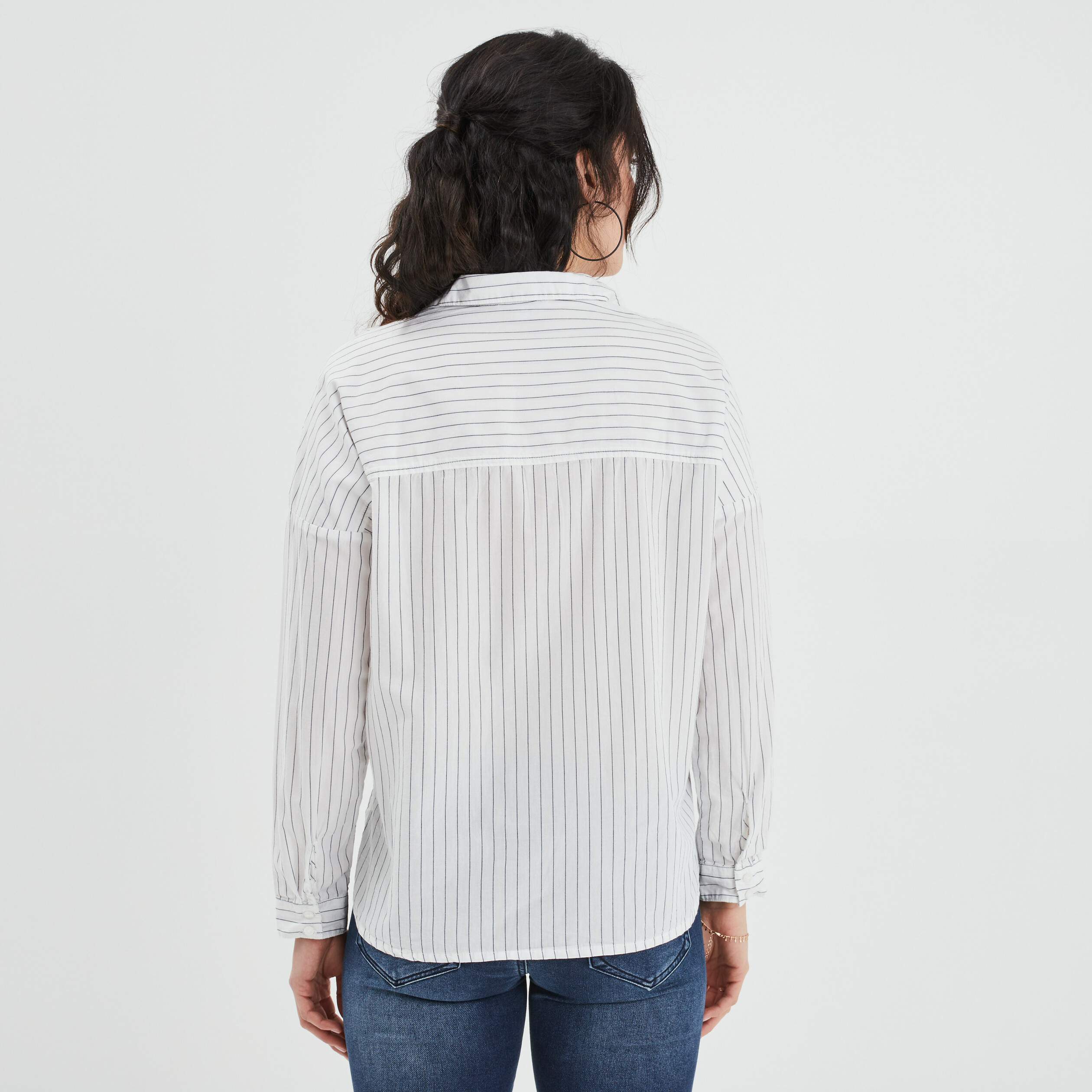 Chemise manches longues poche plaquée ecru femme | La Halle