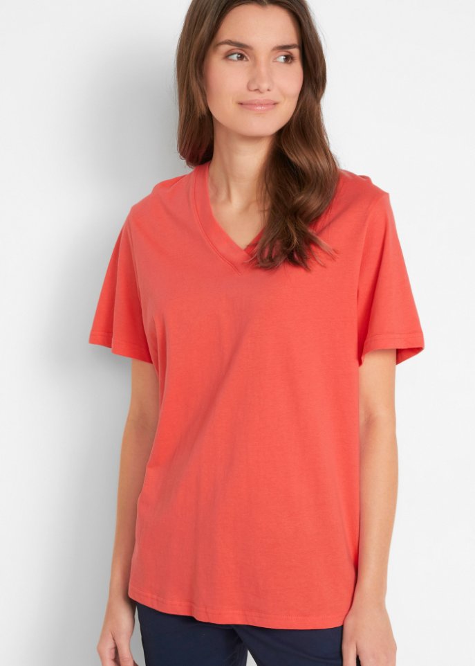 Weites Long-Shirt mit V-Ausschnitt, Kurzarm (5er Pack)