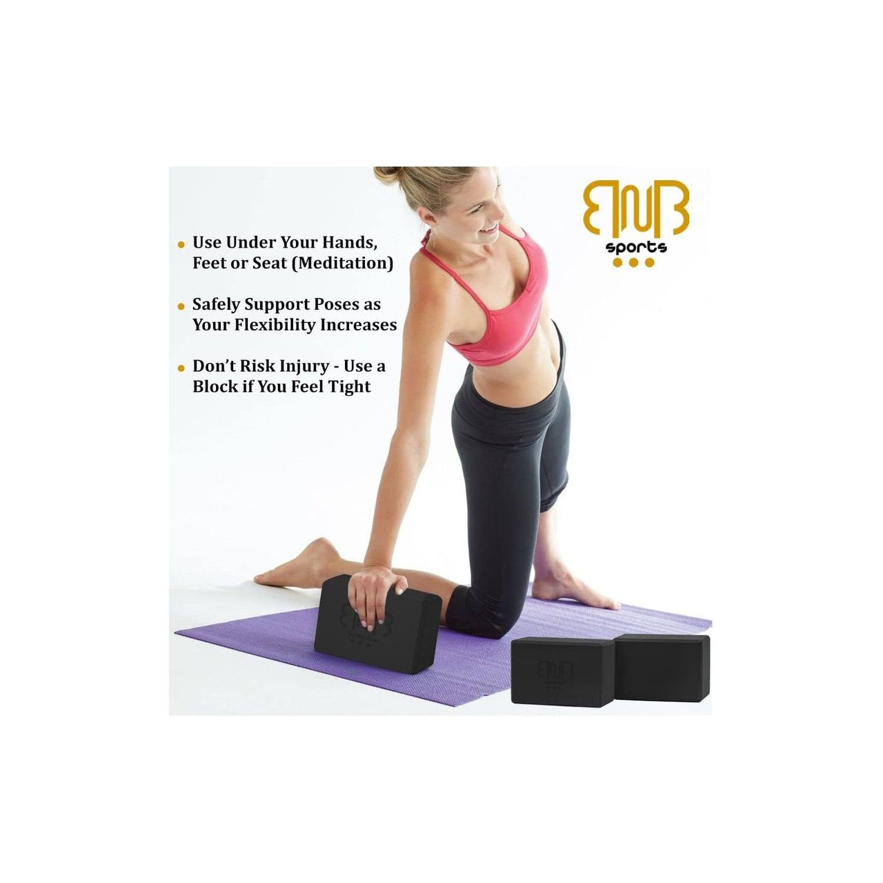 BnB Sports 2er Pack Premium Yoga Blöcke Stabile Sportmatte, rutschfest