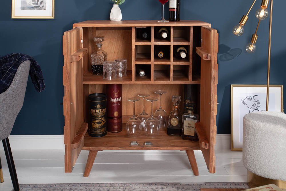 riess-ambiente Barschrank MYSTIC LIVING 76cm natur (1-St) Massivholz · Weinschrank · Wohnzimmer · Hausbar · Retro · Akazie