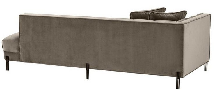 Casa Padrino Loungesofa Luxus Lounge Sofa Greige / Schwarz 223 x 95 x H. 68 cm - Linksseitiges Wohnzimmer Sofa mit edlem Samtsoff und 2 Kissen