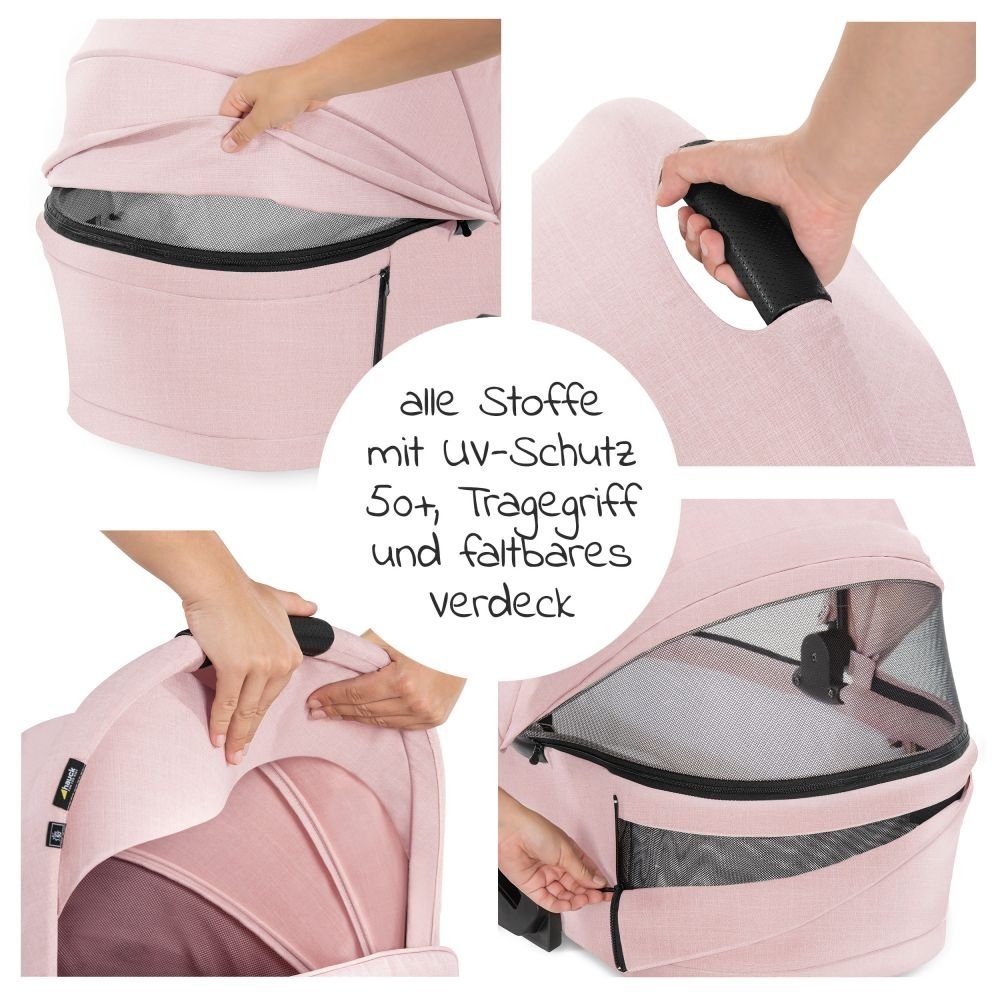 Hauck Kombi-Kinderwagen Vision X Duoset Black - Melange Rose, (7-tlg), 2in1 Kinderwagen Buggy Set mit Babywanne, Sportsitz und Regenschutz