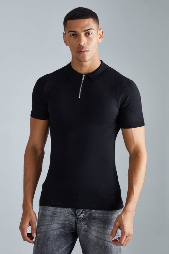 Kurzärmliges Muscle-Poloshirt mit Reißverschluss