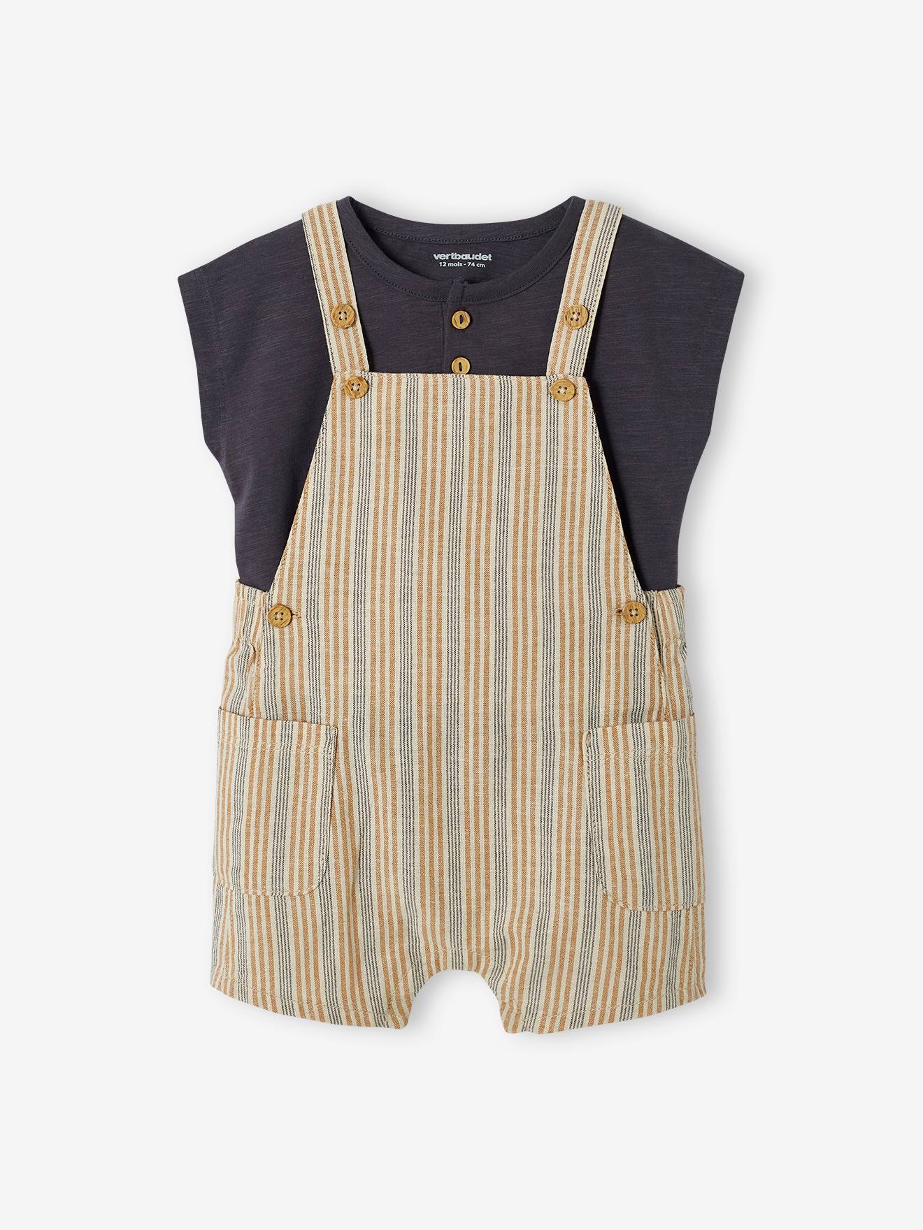 Vertbaudet Baby-Set: T-Shirt & Latzhose - wollweiß