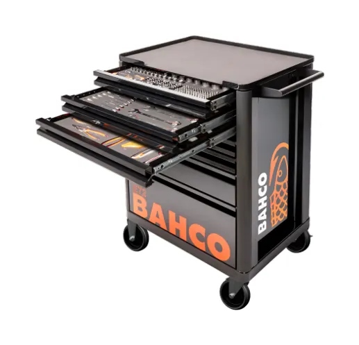Bahco 1472K7BKFFSD Werkzeugwagen, schwarz, 7 Schubladen, mit 216-teiligem Zubehörset