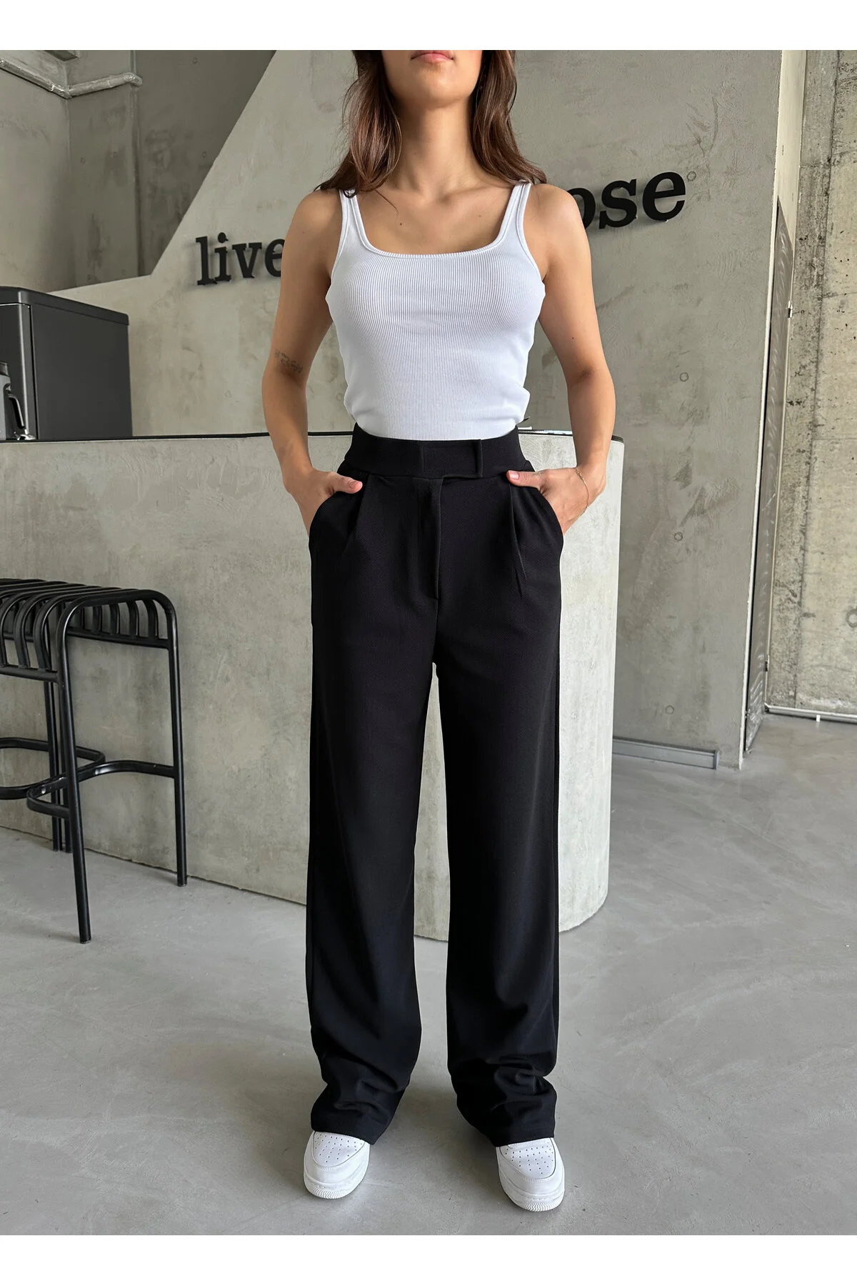 Laluvia  Parla Damen-Palazzo-Hose aus Lycra mit Klettverschluss in Schwarz