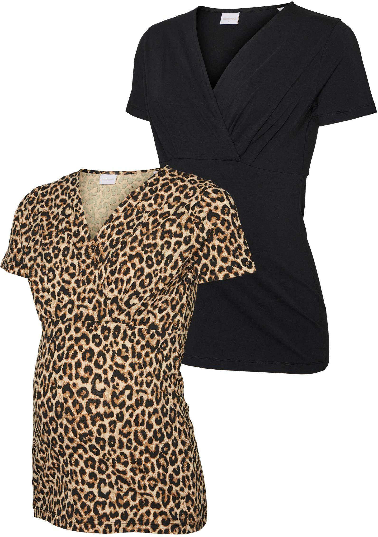 Mamalicious Umstandsshirt MLMIA TESS AOP SS JRS TOP 2F 2-P E. A. (Packung, 2-tlg) in Uni schwarz und bedruckt