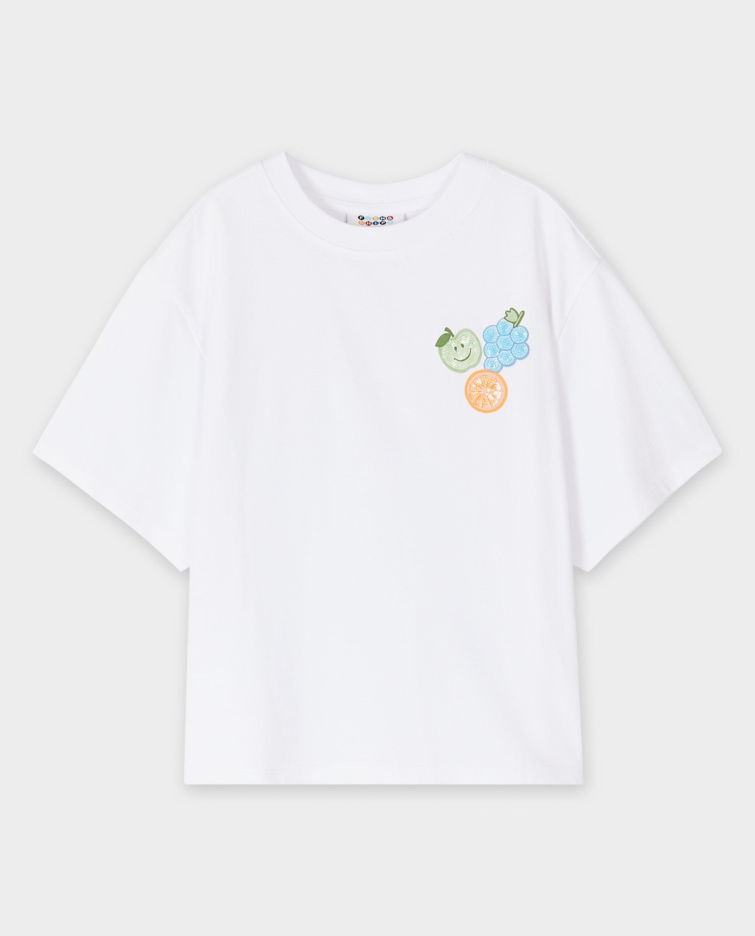 Tricou alb Fish & Chips cu paiete