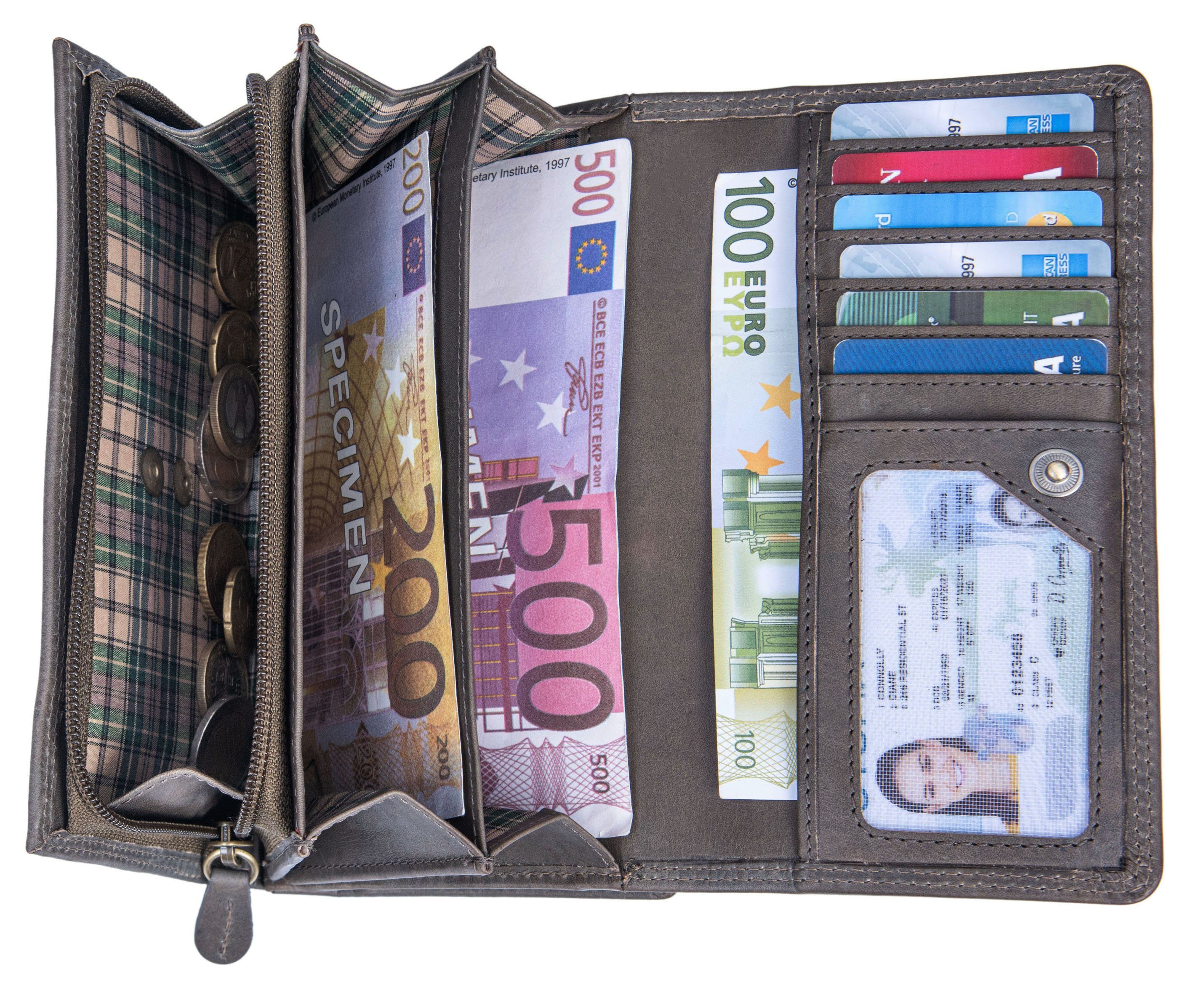 Benthill Geldbörse Damen Echt Leder Groß mit vielen Fächern RFID Portemonnaie Lang, RFID-Schutz Kartenfächer Münzfach Reißverschlussfach