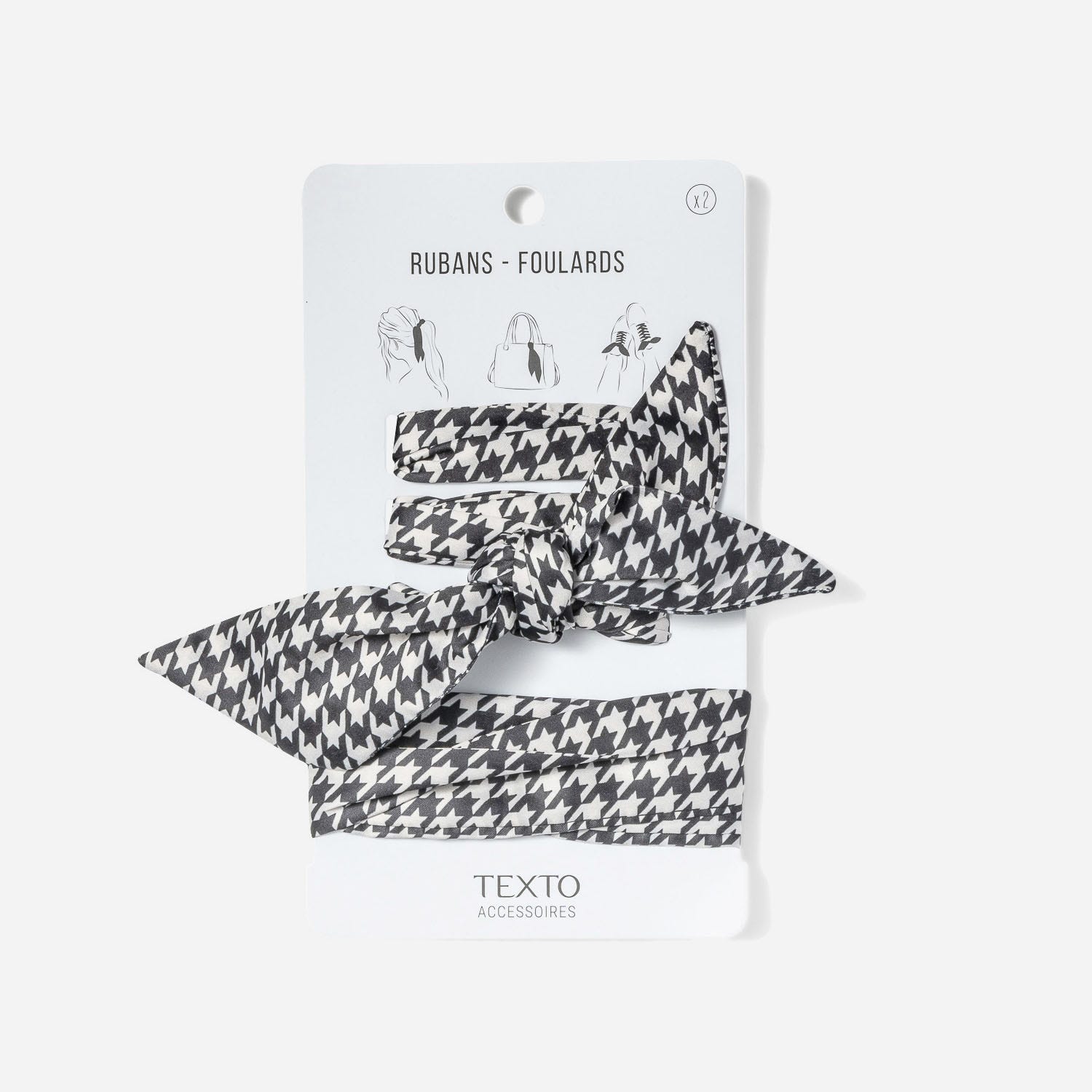 Rubans-foulards TEXTO noirs à motif pied-de-poule