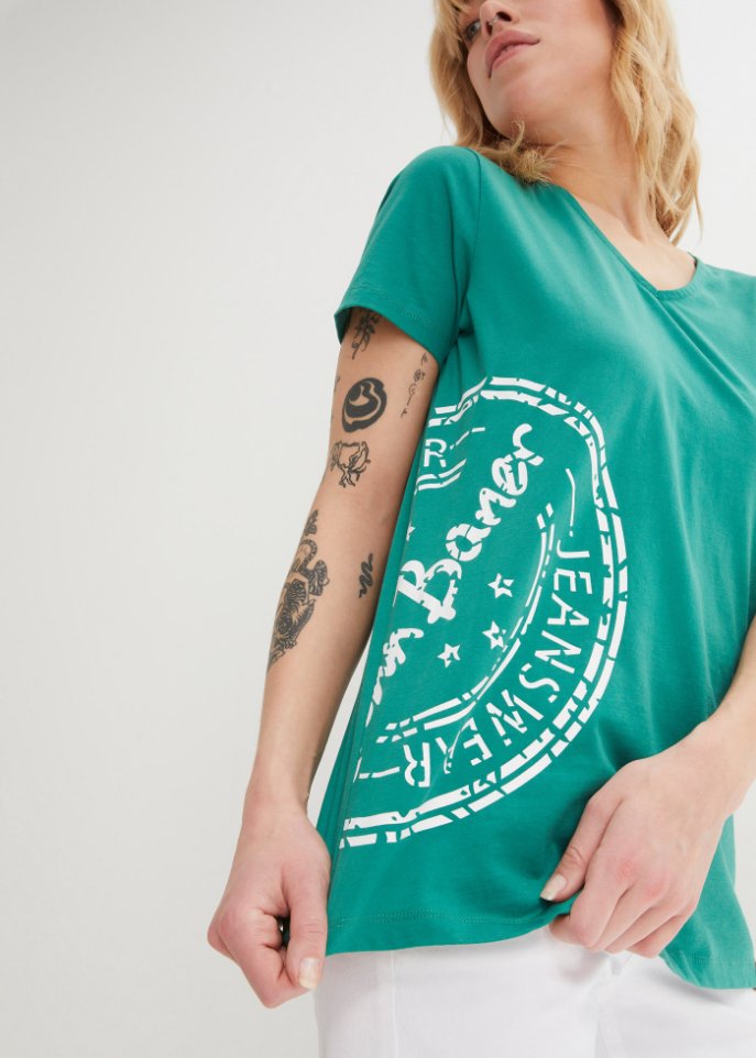 T-Shirt mit V-Kragen, bedruckt