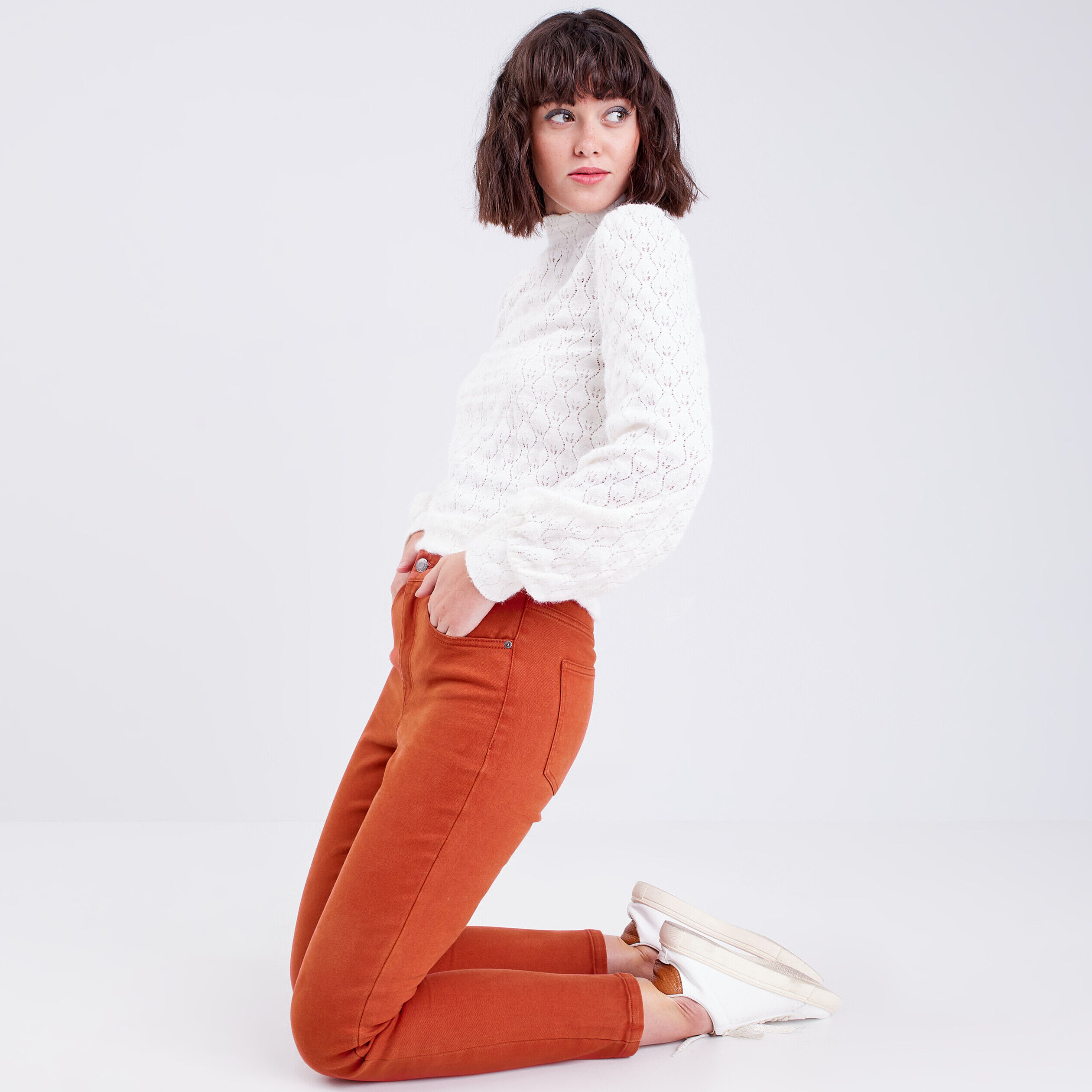 Pantalon slim taille haute orange foncé femme | Cache Cache