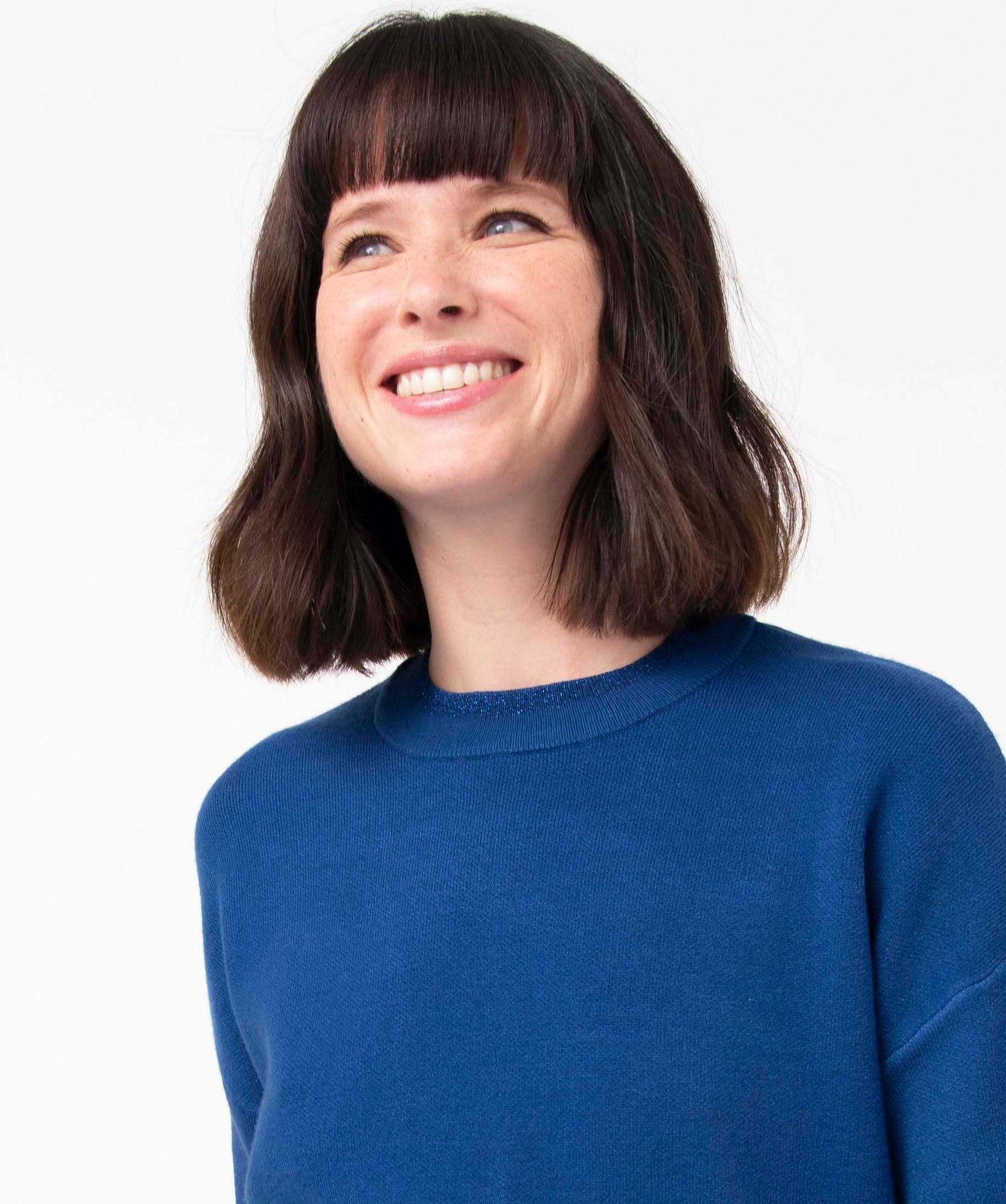 Pull femme coupe ample avec finitions pailletées bleu | GEMO