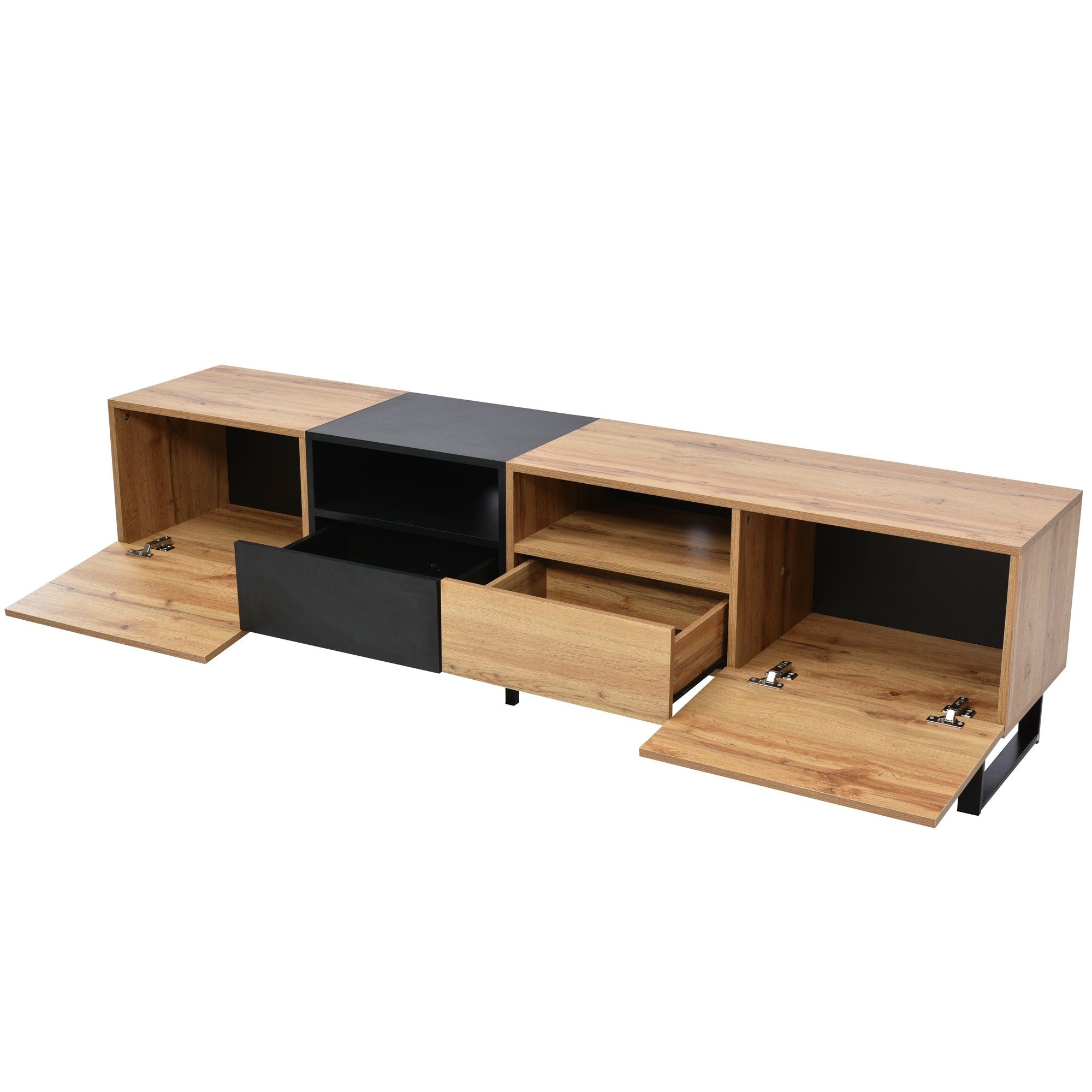 Merax Lowboard Wildeiche TV-Board mit vier Schubkästen, Fernsehtisch, TV-Schrank Vintage Industrial, aus Holz, Breite 190cm