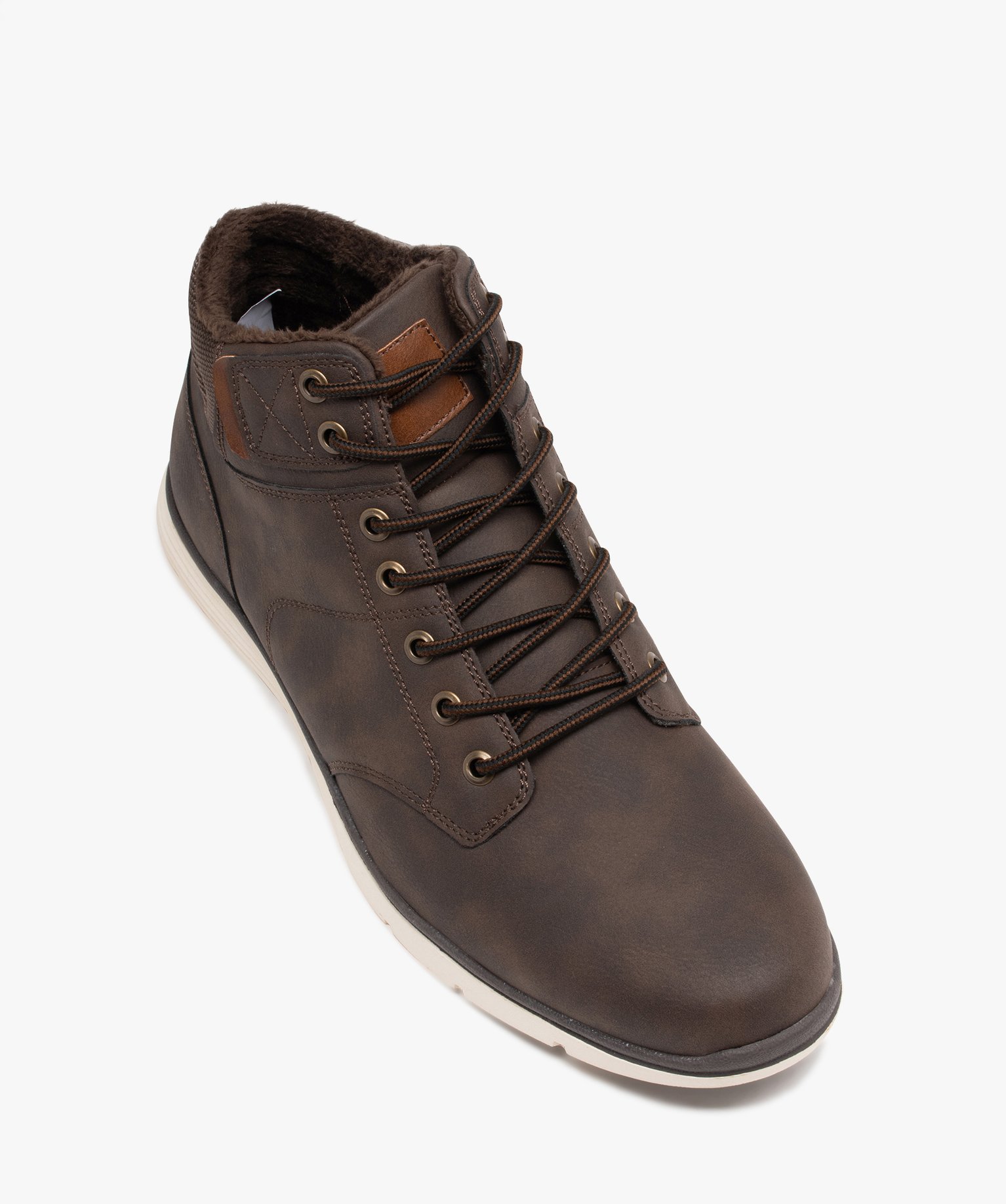 Baskets homme semi-montantes avec intérieur fourré marron | GEMO