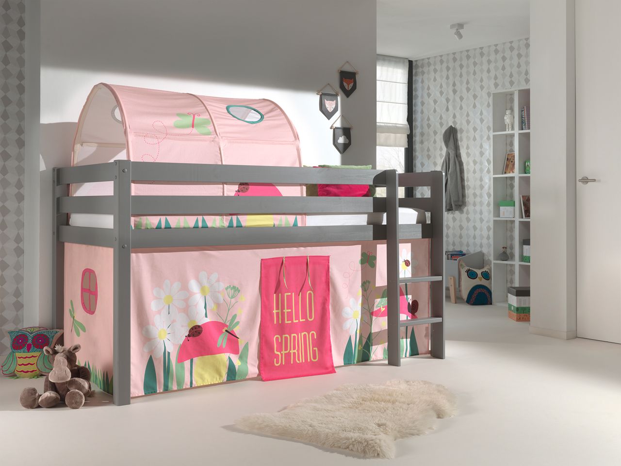 VIPACK Spielbett Pino mit Textilset Vorhang und Tunnel 