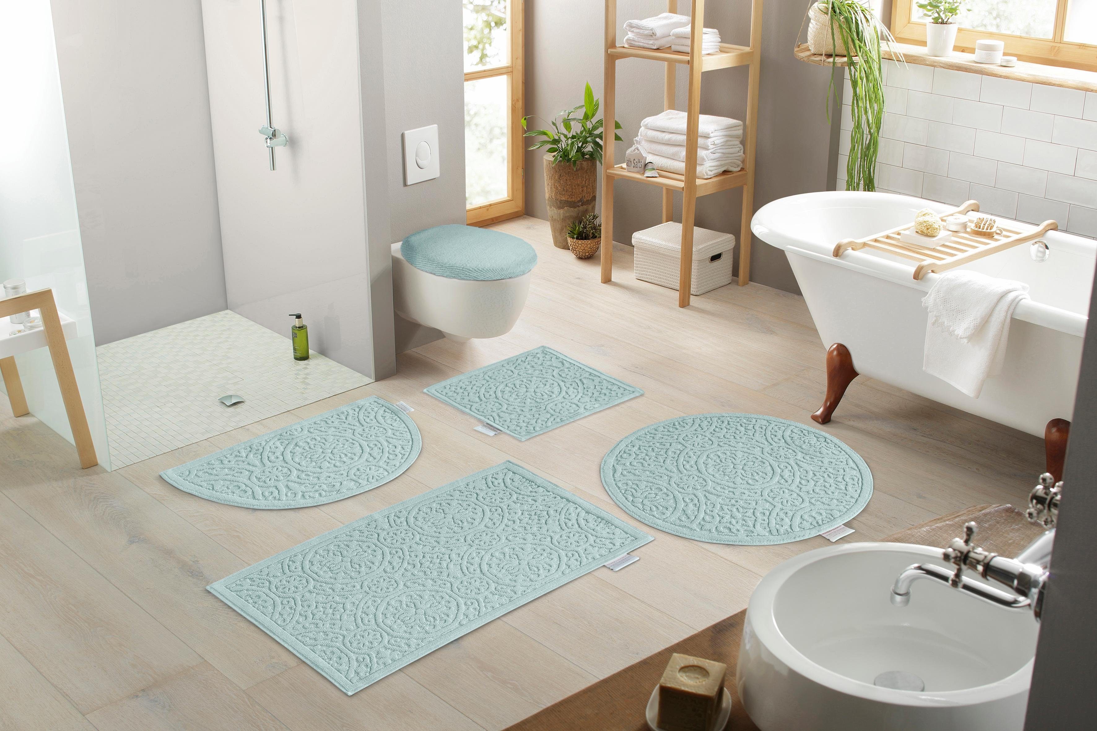 Badematte Garden Pastels Guido Maria Kretschmer Home&Living, Höhe 3 mm, rutschhemmend beschichtet, fußbodenheizungsgeeignet, schnell trocknend, strapazierfähig, Baumwolle, quadratisch, Badteppich, Hoch-Tief-Effekte, auch als 2 tlg. Set erhältlich