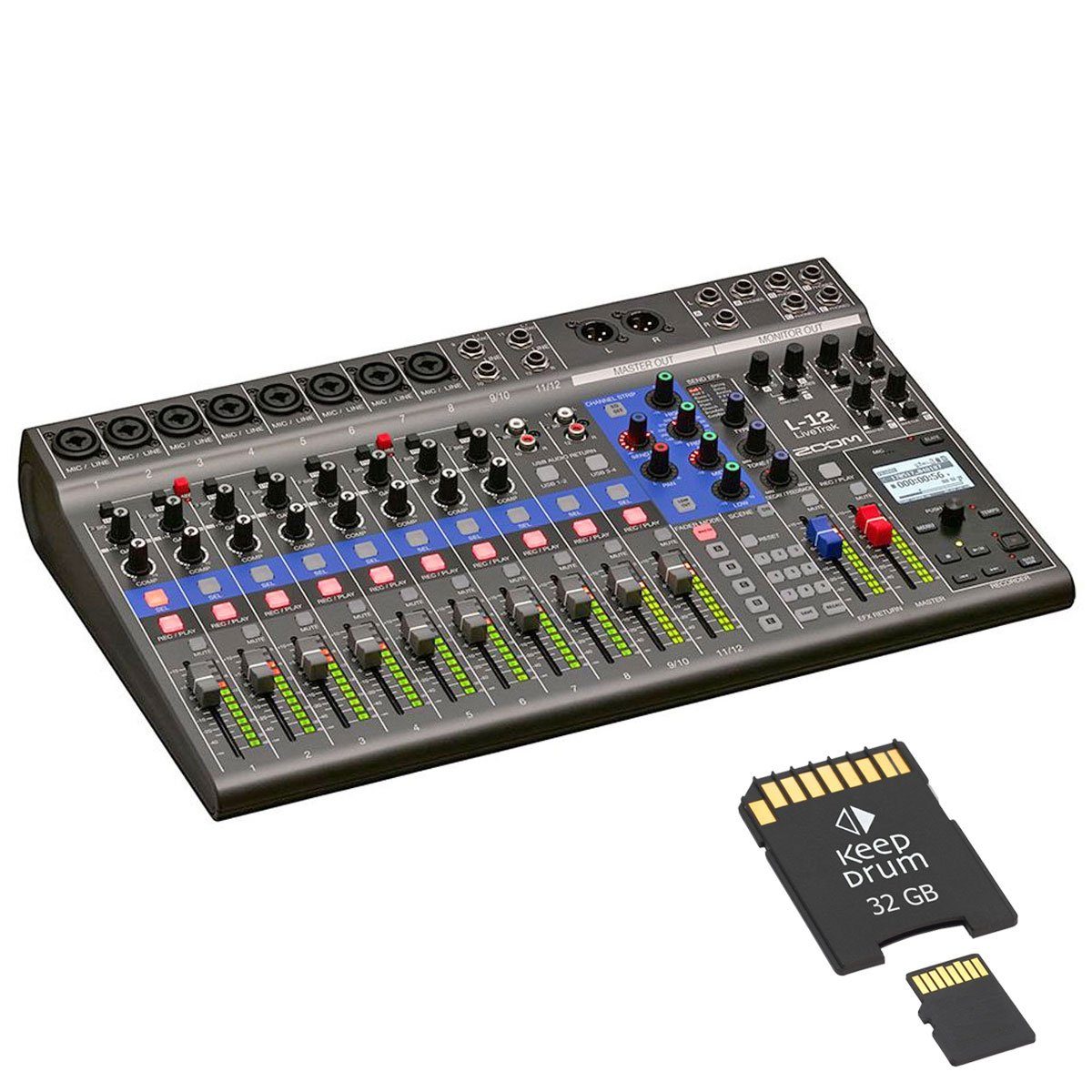 Zoom Audio Mischpult L-12 LiveTrak, (Digitaler Mixer, Integriertes USB Audio-Interface), mit Speicherkarte