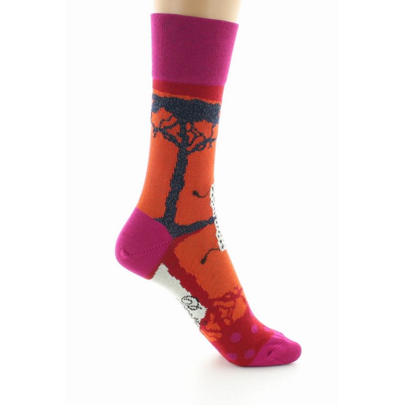 Berthe aux grands pieds  Chaussettes La Girafe  - Orange Rose