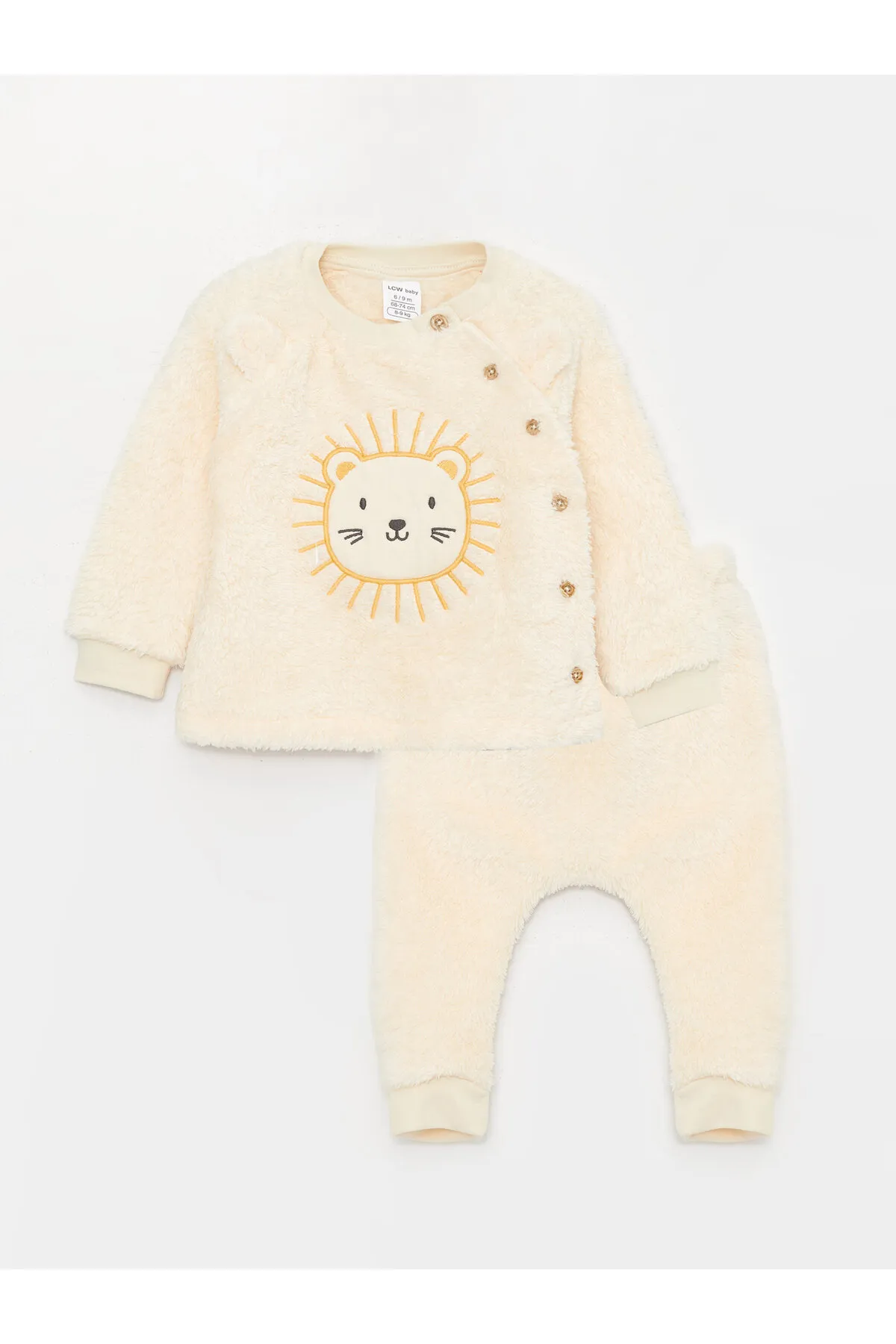 LC Waikiki  Langärmliges Baby-Jungen-Plüsch-Cardigan und Hose mit Rundhalsausschnitt, 2er-Set