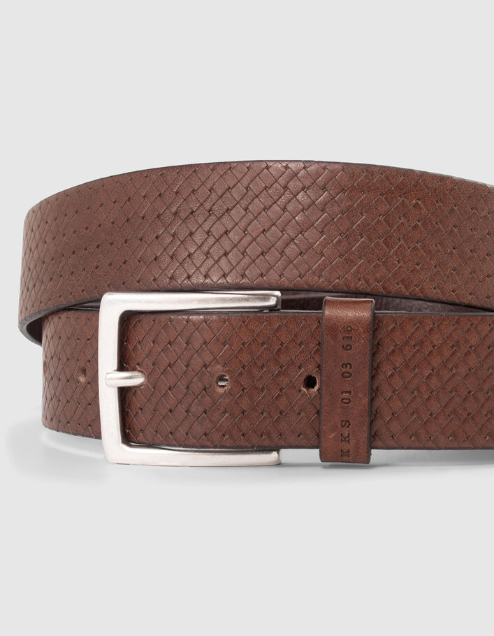 Ceinture marron cuir relief tressage Homme
