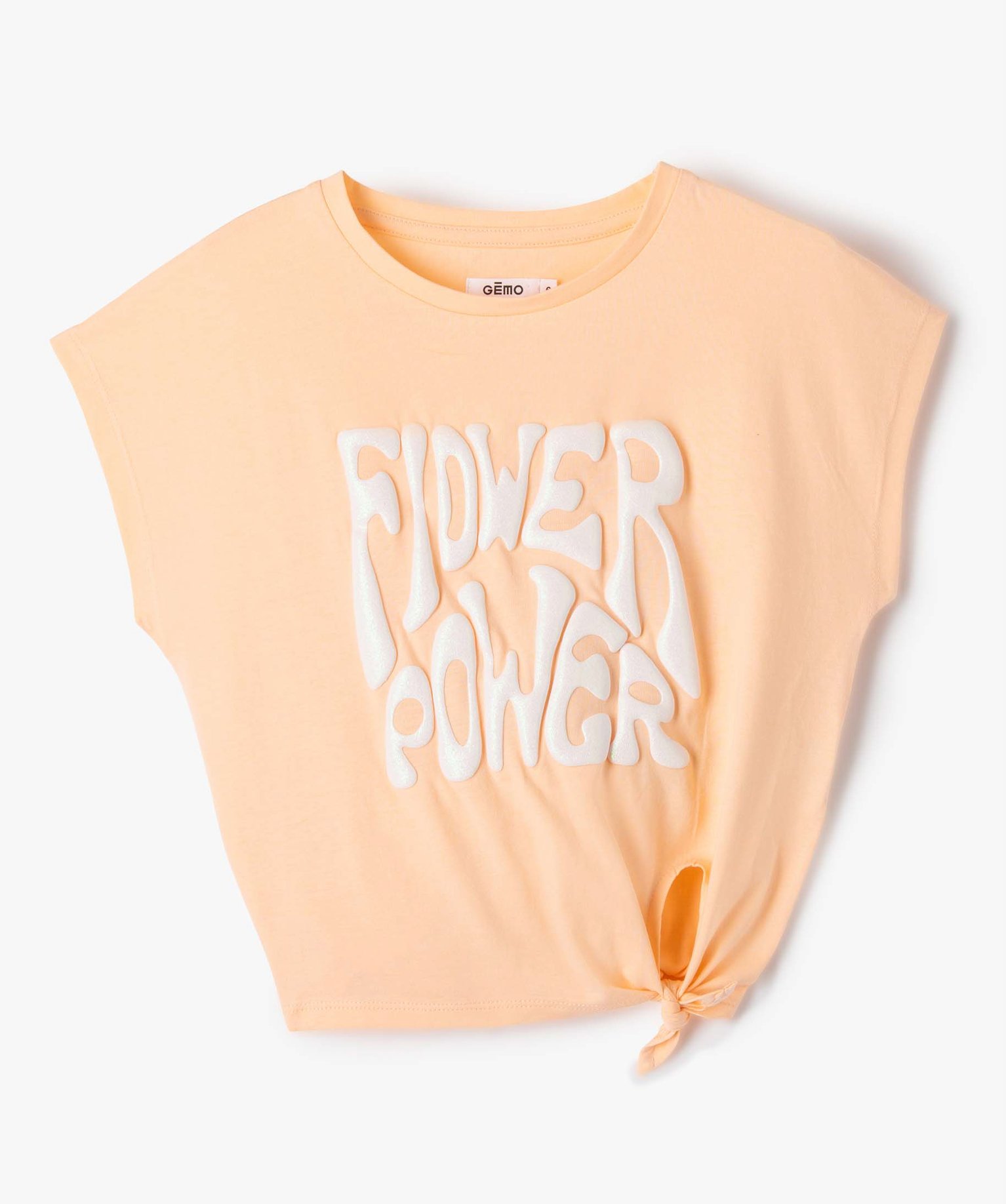 Tee-shirt fille coupe ample noué dans le bas orange | GEMO