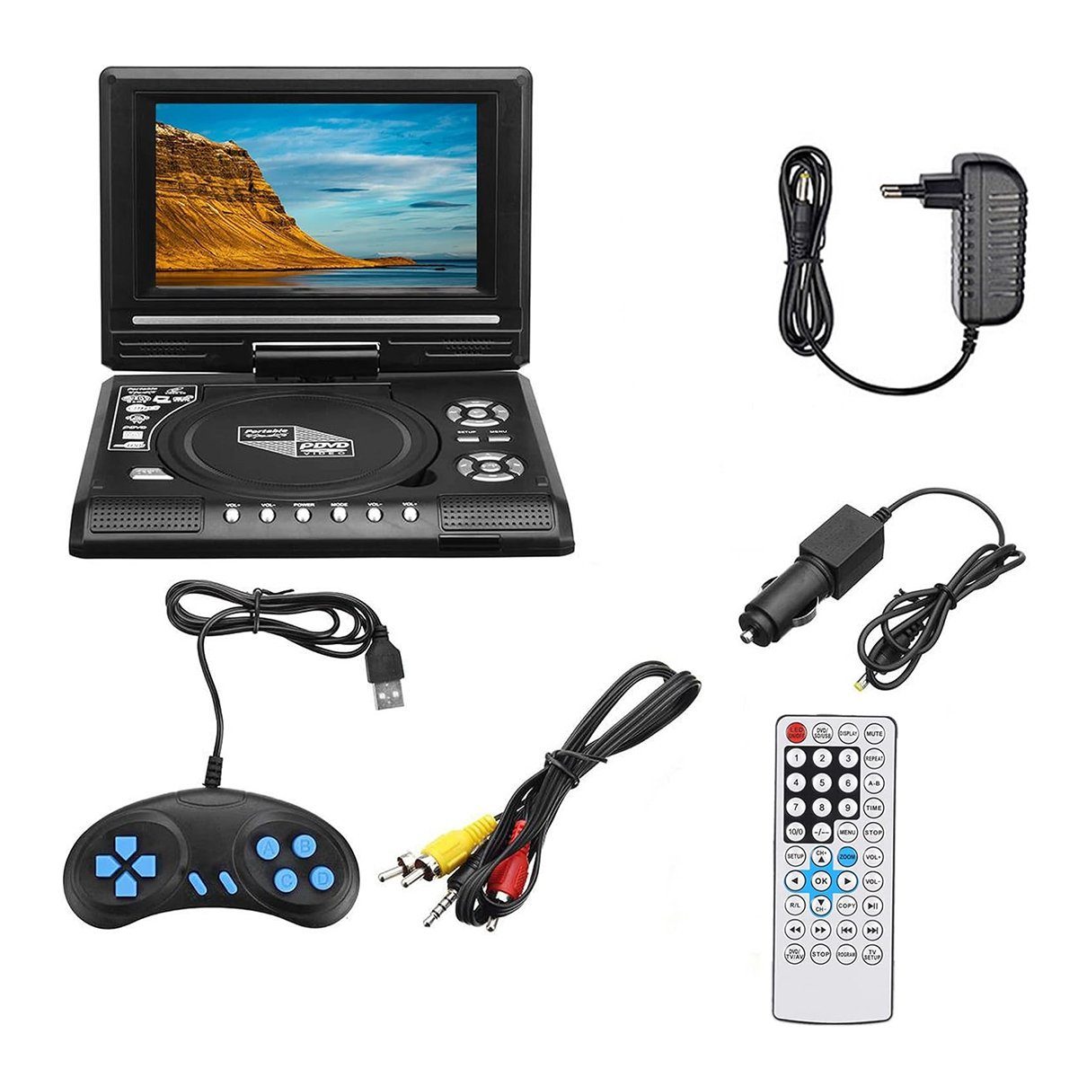 Yoyaxi Tragbarer 7,8-Zoll-DVD-Player,wiederaufladbar,Spielfunktion,AV-Ausgang Portabler DVD-Player (AVI EVD DVD SVCD VCD CD CD R RW MPEG 4, TV-Funktion)