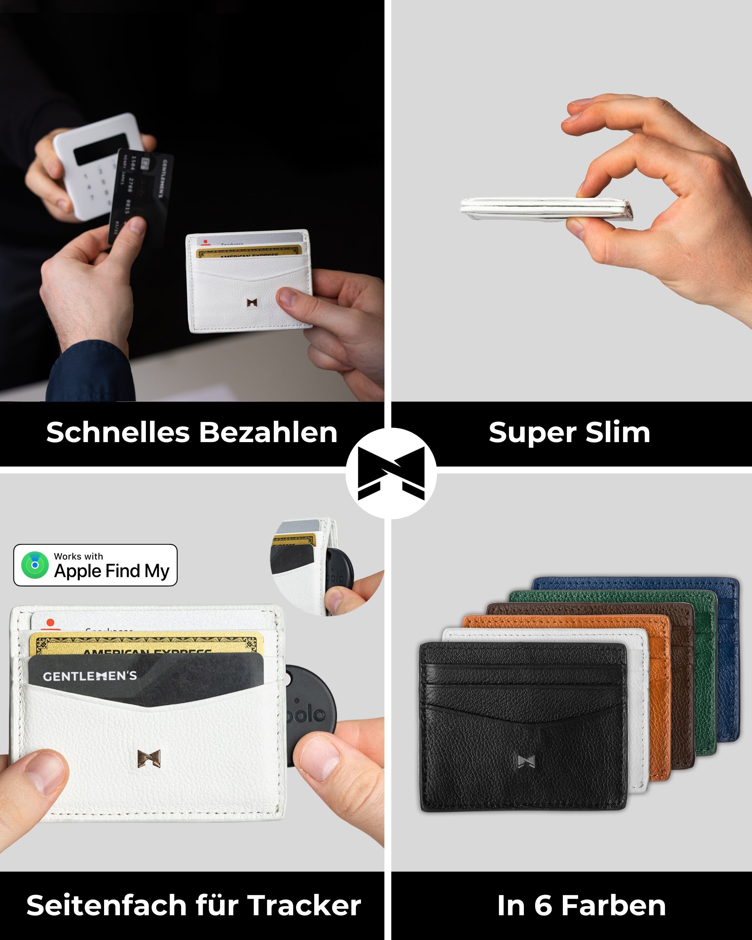 Gentlemen's Kartenetui - Kreditkartenetui mit Mittelfach & RFID Schutz - Slim Wallet Herren, mit Schein- und Münzfach - Herren Geldbeutel mit Fach für AirTag