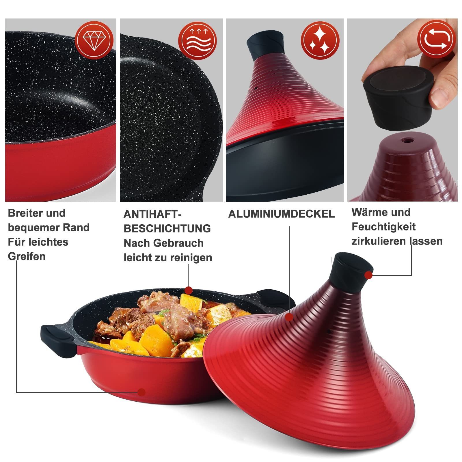 Scheffler Dampfgartopf Tajine Topf - Marokkanische Tagine Antihaftbeschichtung, Aluminium (Topf mit kegelförmigem Deckel), Induktion, induktionsgeeignet