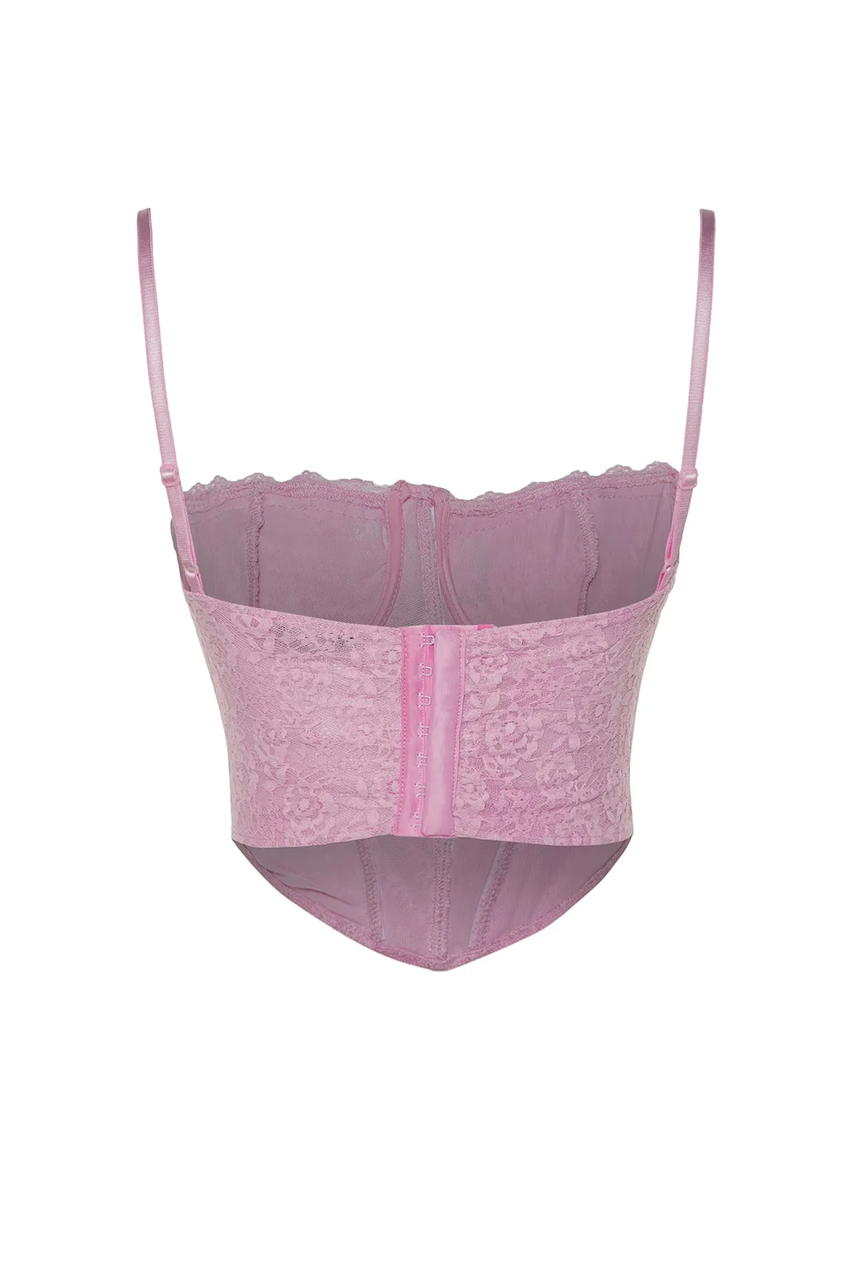 Trendyol Collection  Rosafarbenes, bauchfreies, gefüttertes Korsett mit detailliertem Spitzen-Bustier TPRAW23BS00062